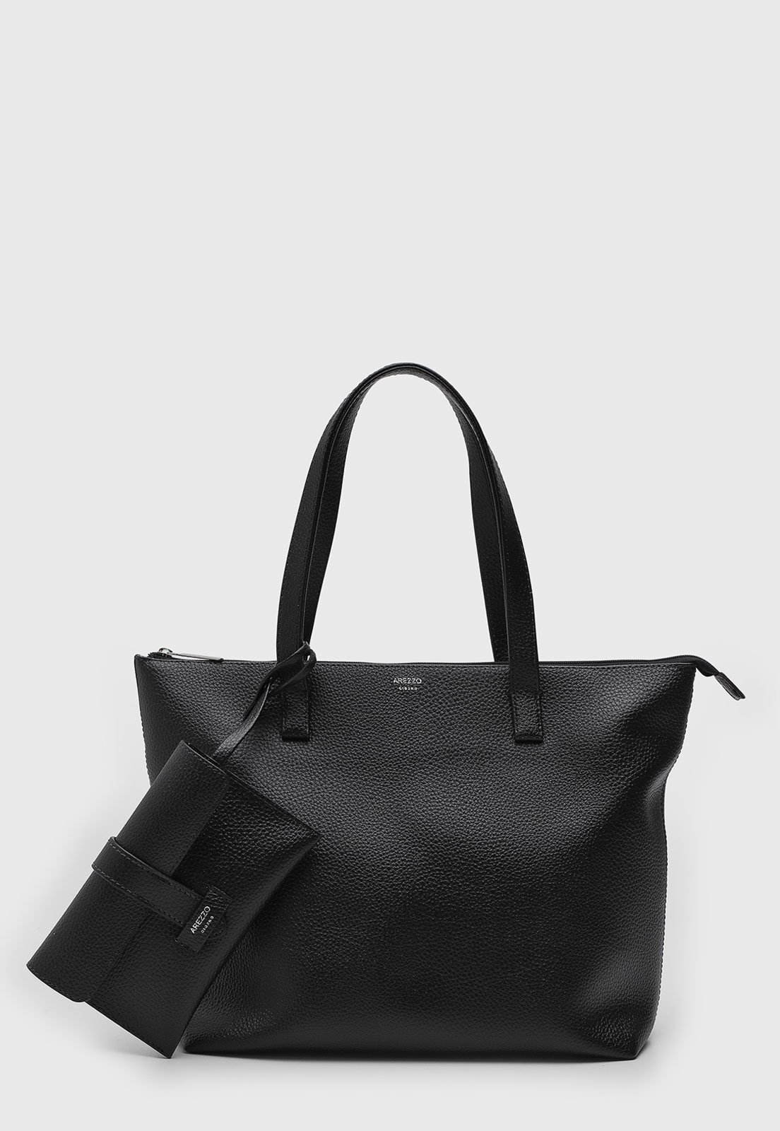 Vista 2 Kit Bolsa e Carteira Feminina Arezzo Grande Texturizada Preta preto Arezzo preto