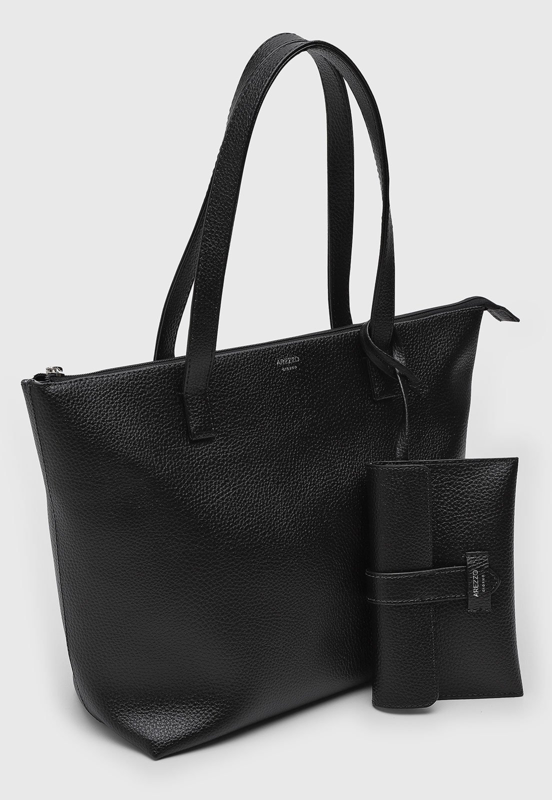 Vista 3 Kit Bolsa e Carteira Feminina Arezzo Grande Texturizada Preta preto Arezzo preto