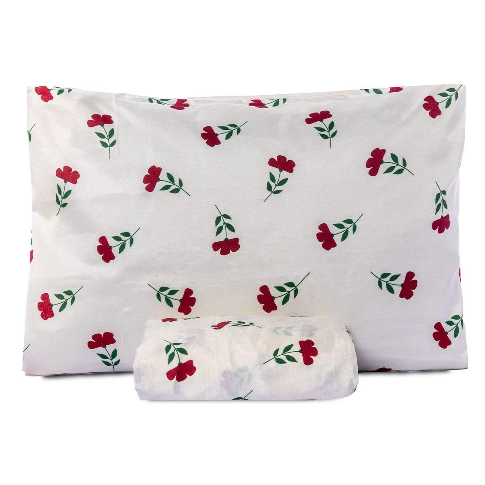 Jogo de lençol Solteiro Casa Modelo Enxovais Basic 180 fios 2 peças com elastico - Floral Vermelho