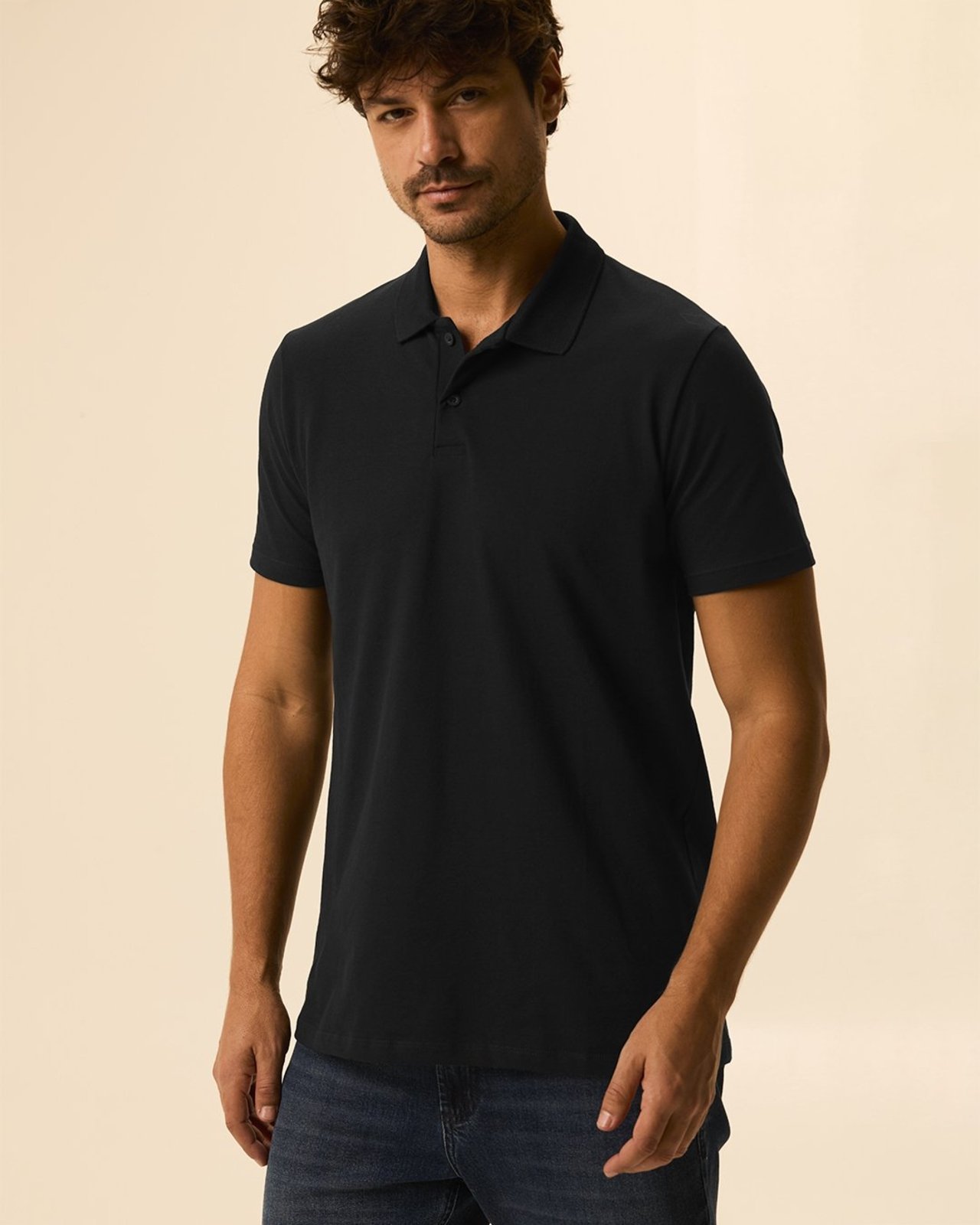 Camisa Polo Básica Masculina Gola Retilínea Em Piquet Stretch