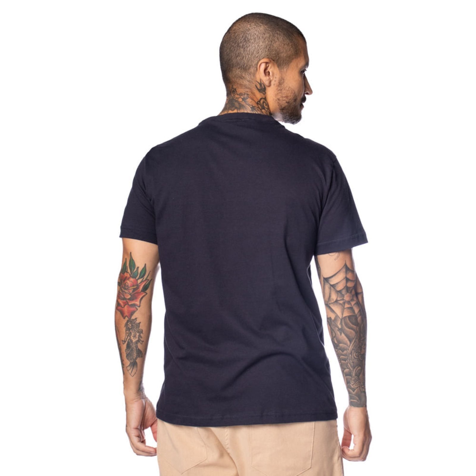 Vista 3 Camiseta Masculina Gangster Básica Algodão Marinho azul marinho Gangster azul marinho