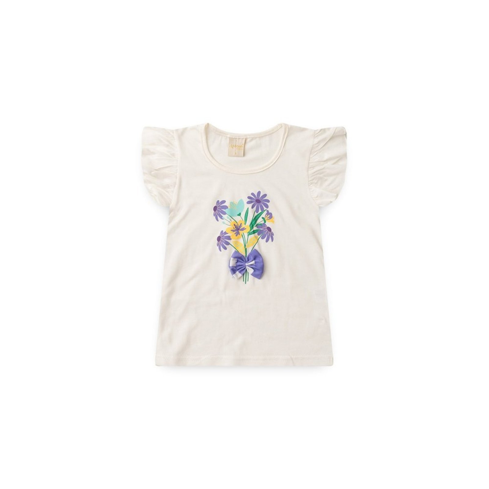 Vista 3 Infantil - Conjunto Verão Menina Natural Blusa e Shorts com Faixa Sobreposta Flores do Jardim Molekada bege natural Molekada bege natural