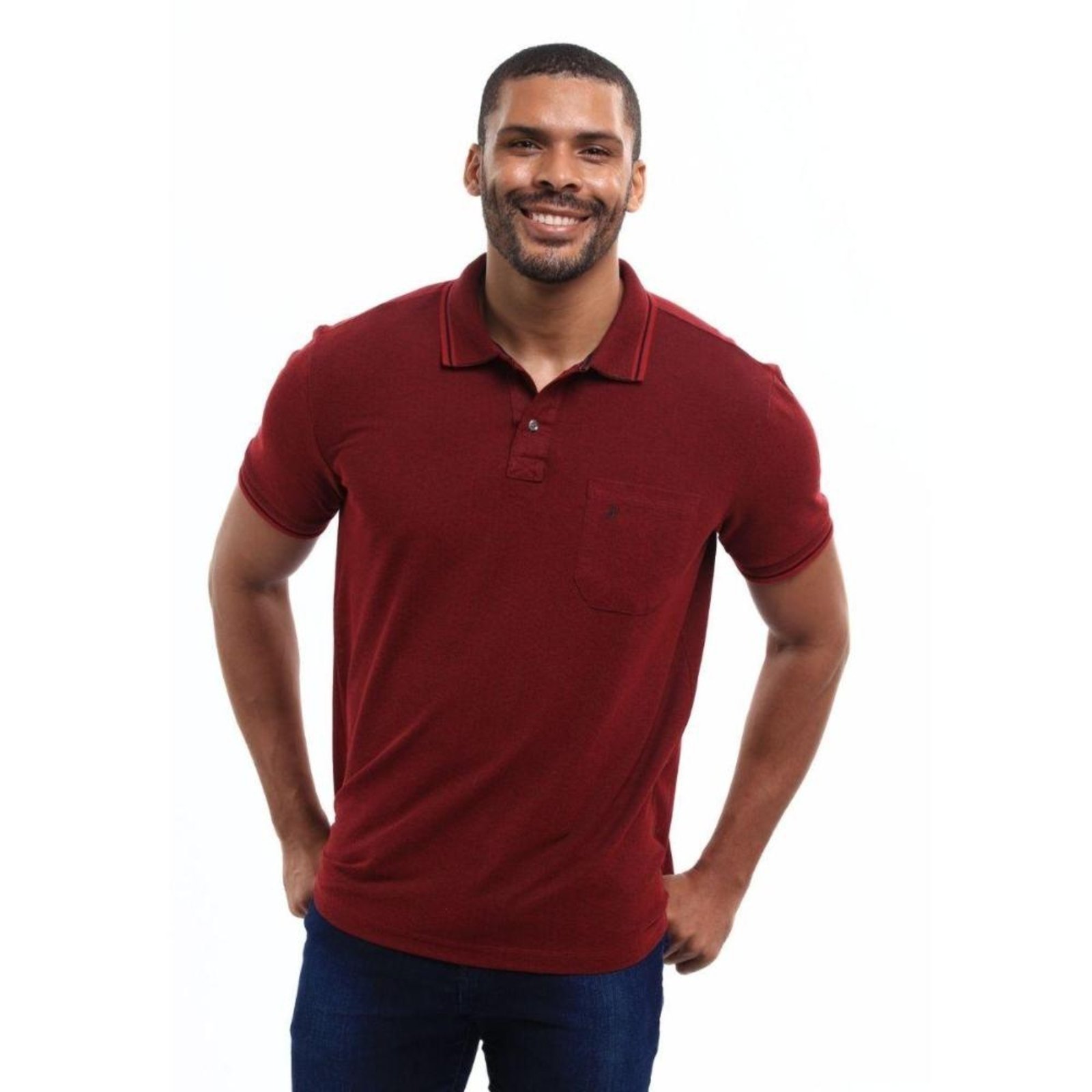 Camisa Polo Masculina Pique Algodão com Bolso Casual