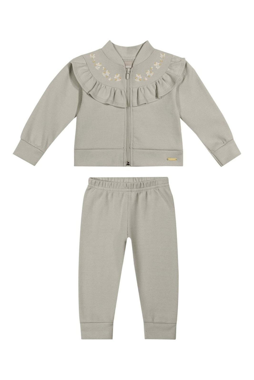 Infantil - Conjunto Menina Canelado Com Babado Colorittá Cinza