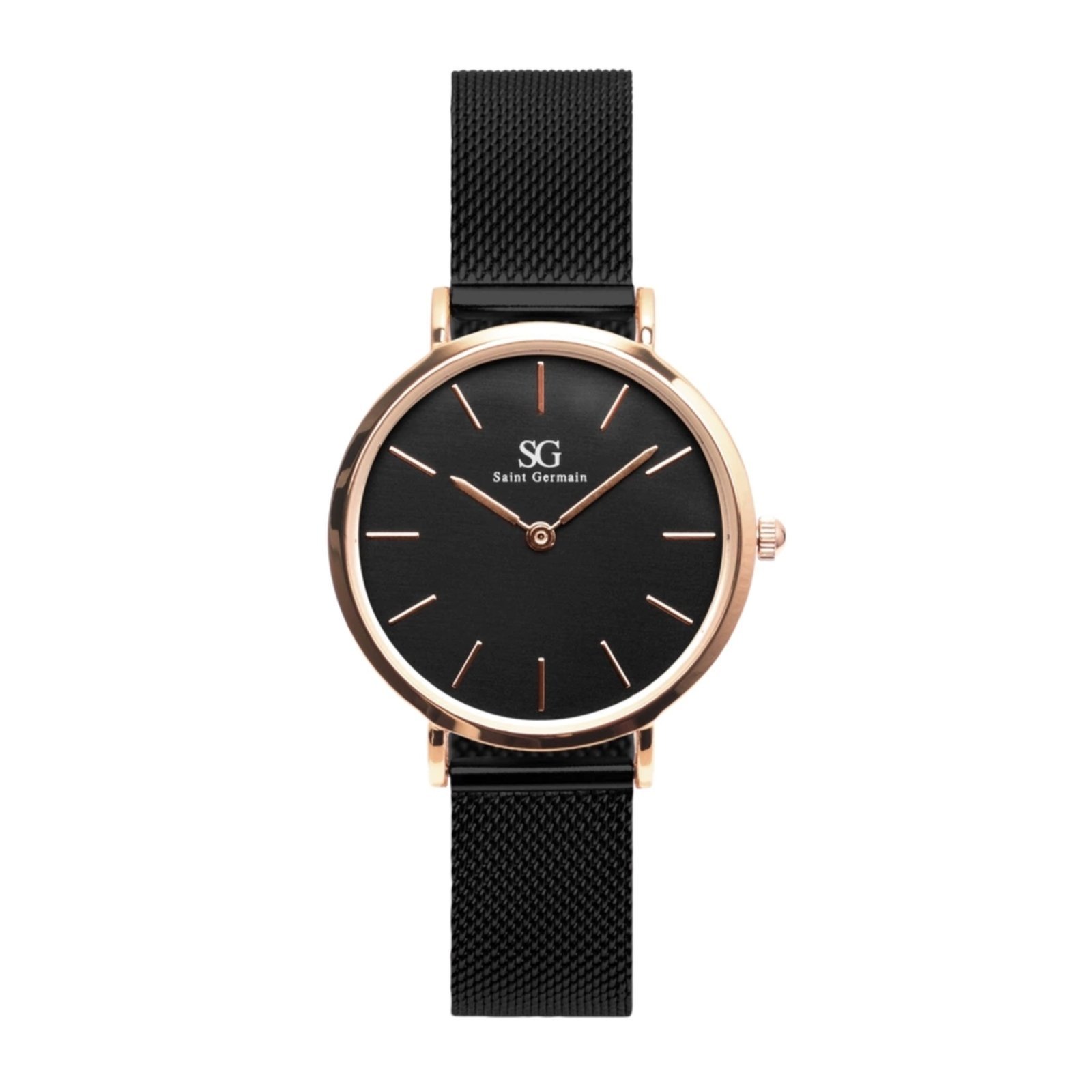 Relógio Minimalista Saint Germain Houston Rosé Gold 32mm Preto