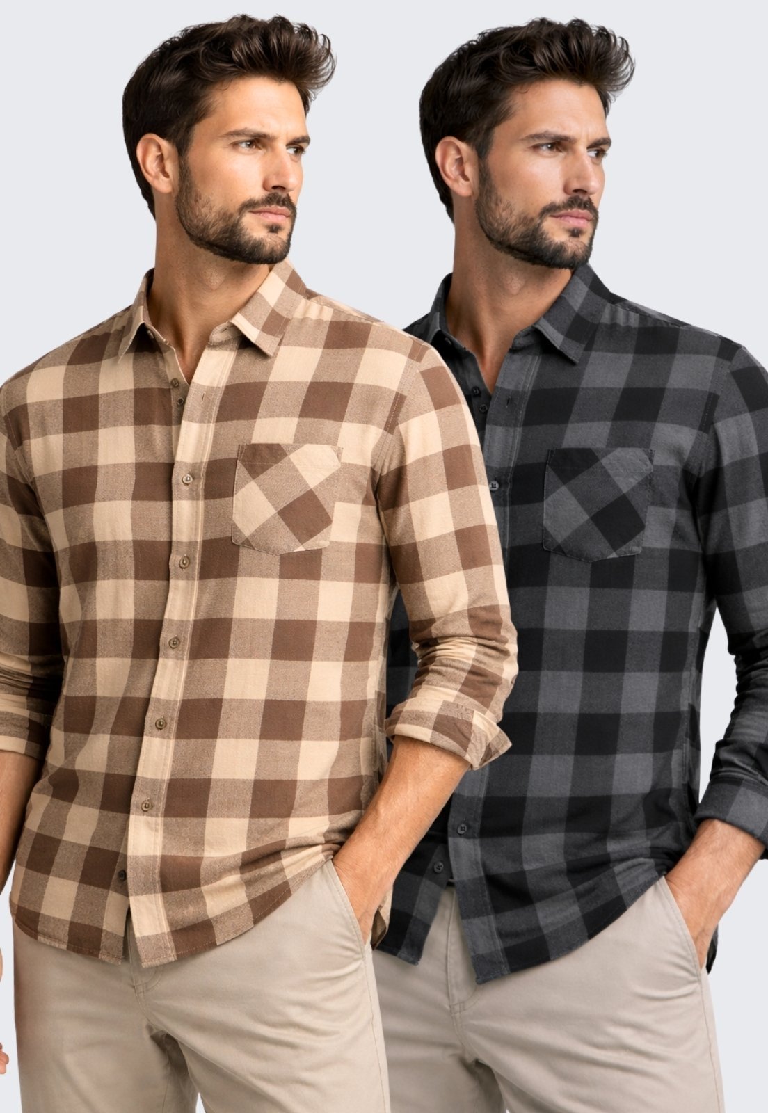 Kit 2 Camisa Xadrez Masculina Manga Longa Daze Modas Bege e Chumbo