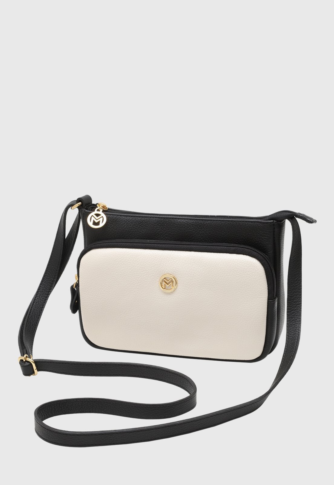 Bolsa Transversal Couro Mariart Rosalina Off White/Preta