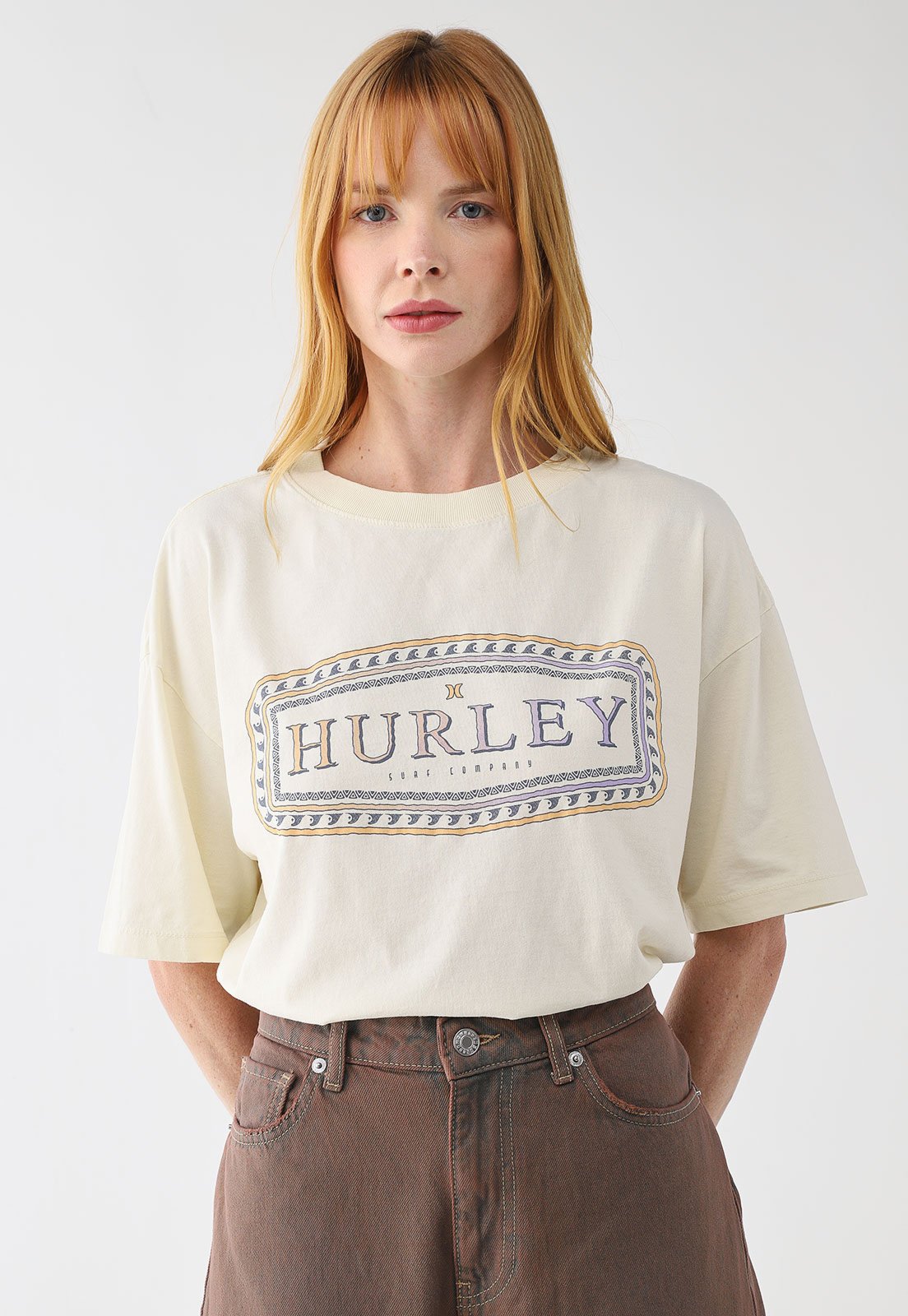 Camiseta Feminina Hurley Waves Off-White