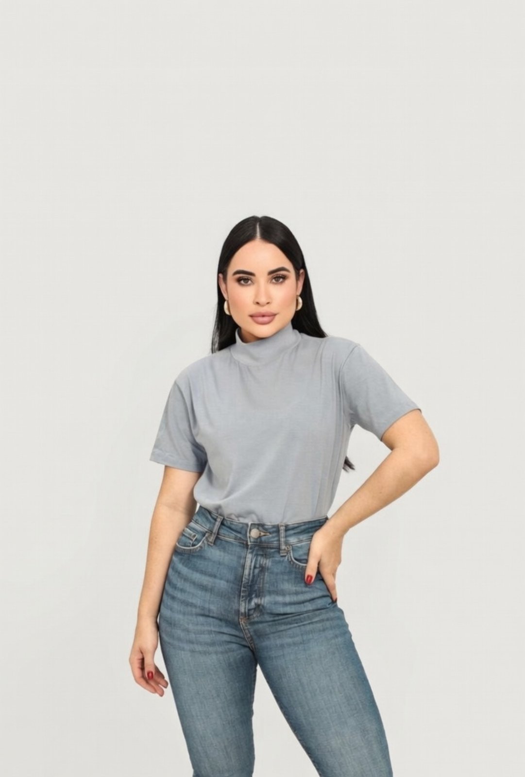 Camiseta Gola Alta D Bell Outlet Fashion Cinza