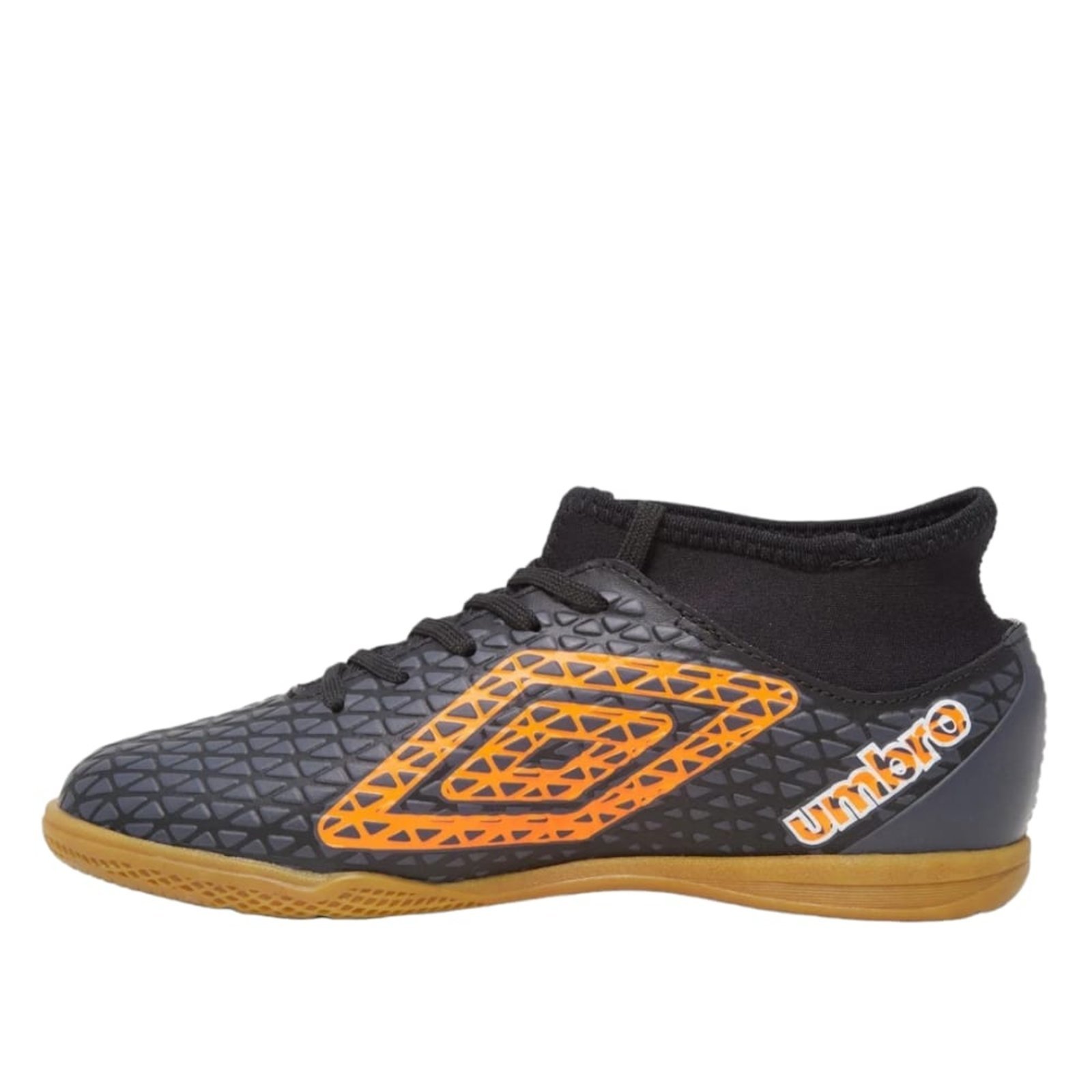Vista 3 Chuteira Futsal Umbro Mutant Jr Laranja/Branco preto Umbro preto