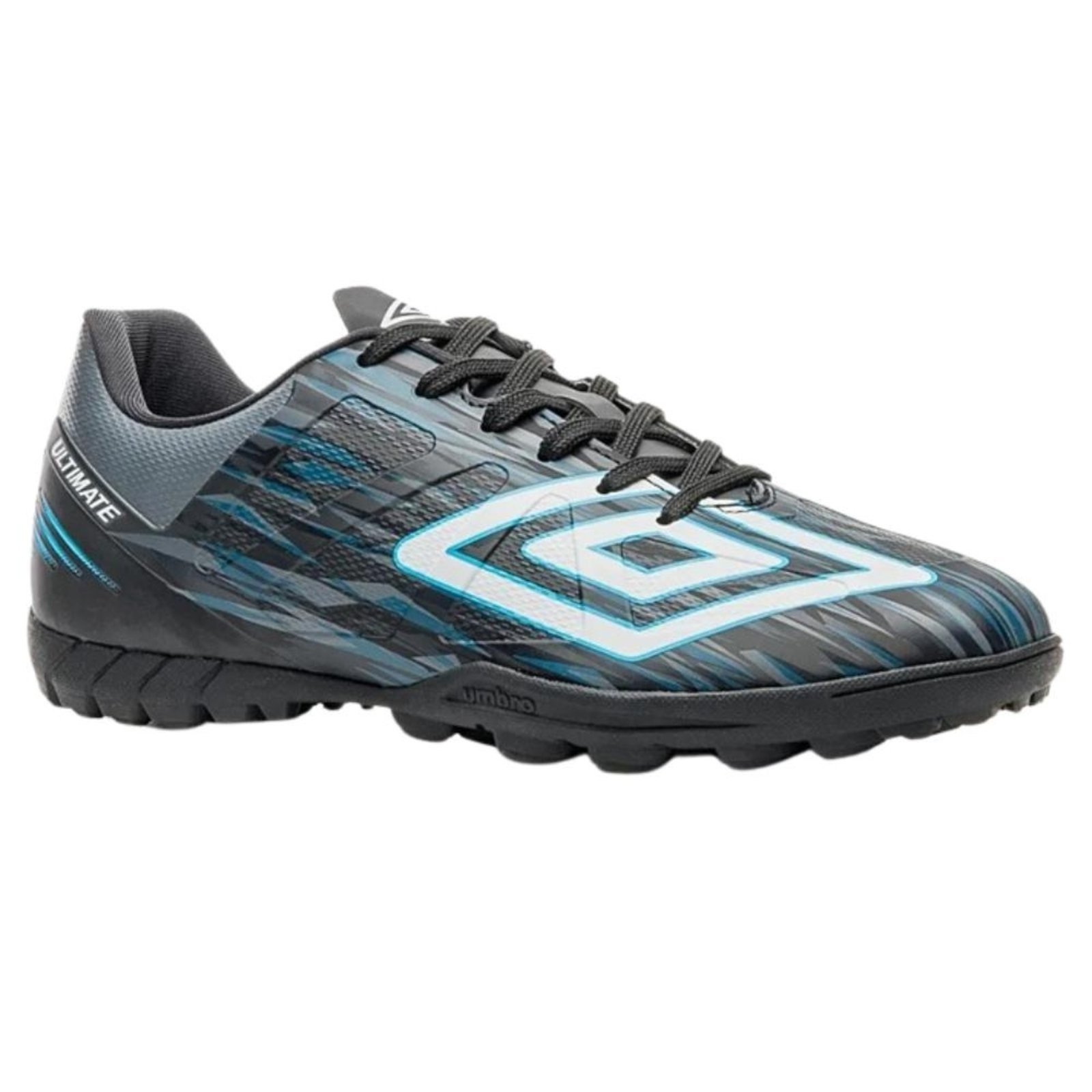 Vista 2 Chuteira Umbro Society Ultimate Preto Grafite Azul preto azul Umbro preto azul