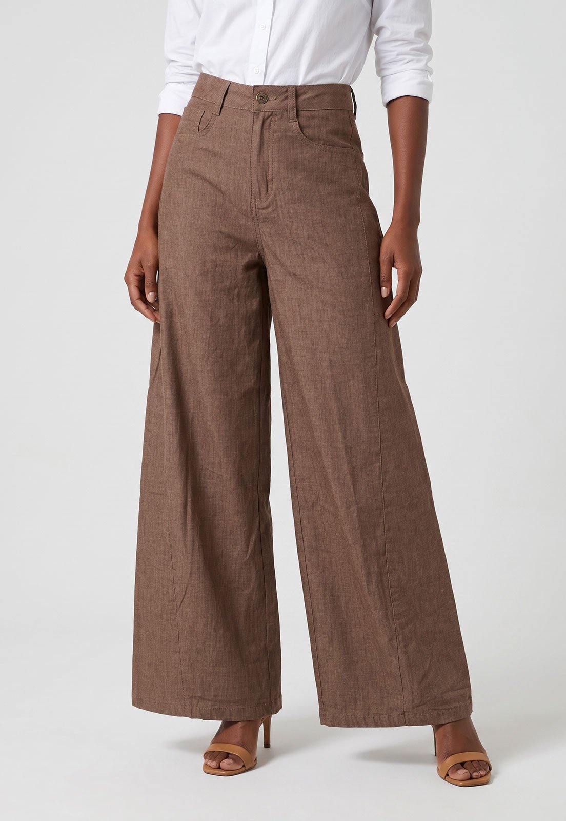 Calça Balloon Feminina Sawary Cintura Alta Marrom