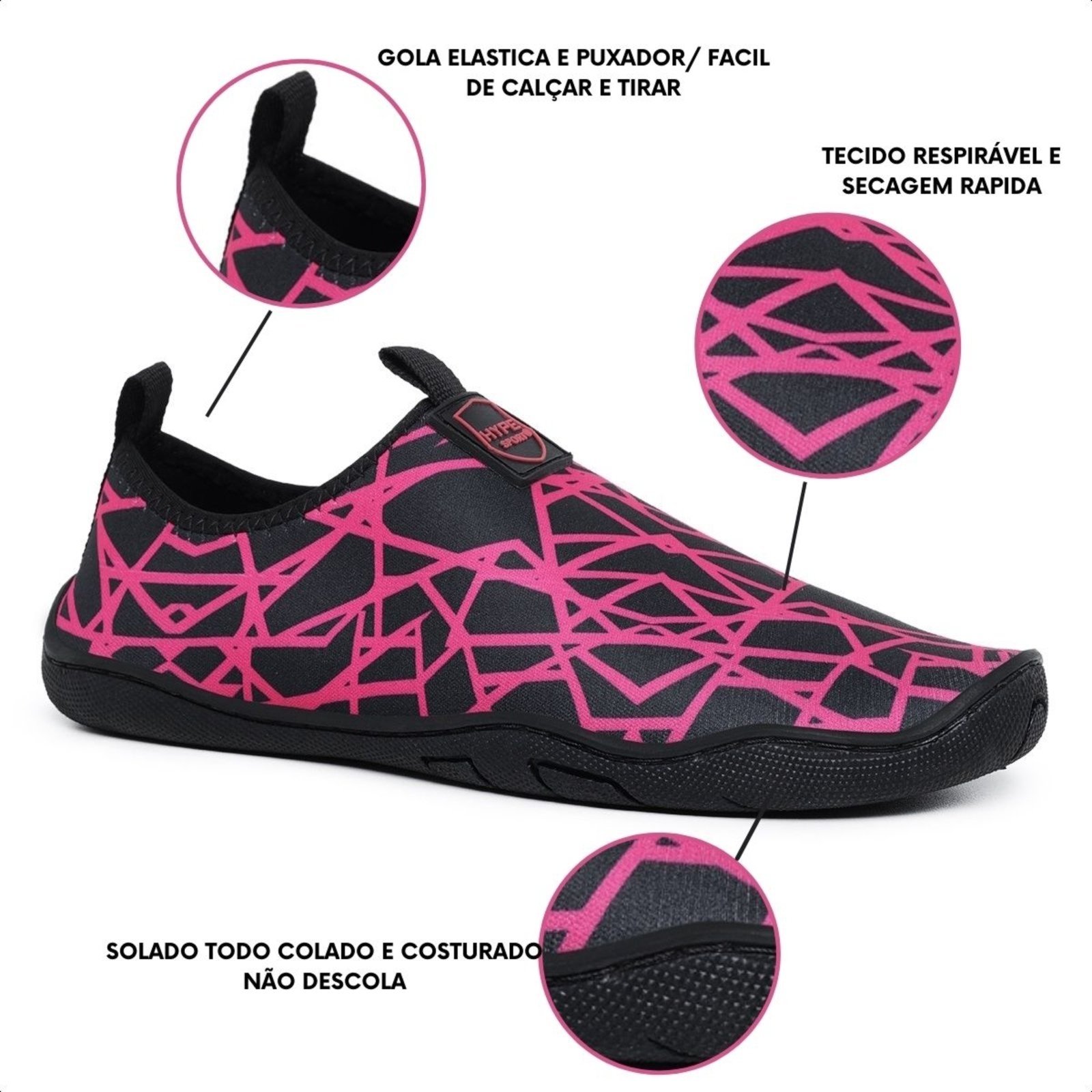 Vista 3 Sapatilha Aquatica Feminina Nautica Praia Pesca Leve Flexível rosa rosa