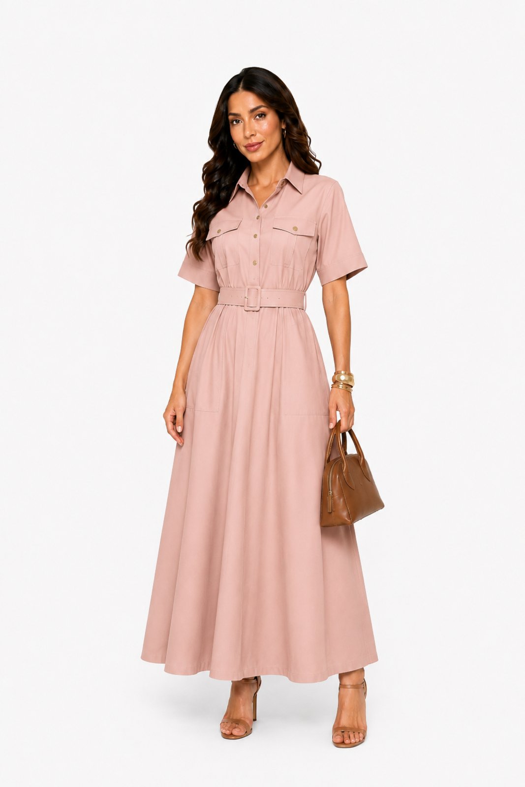Vestido D Bell Outlet Fashion longo Gola Rosa Nude