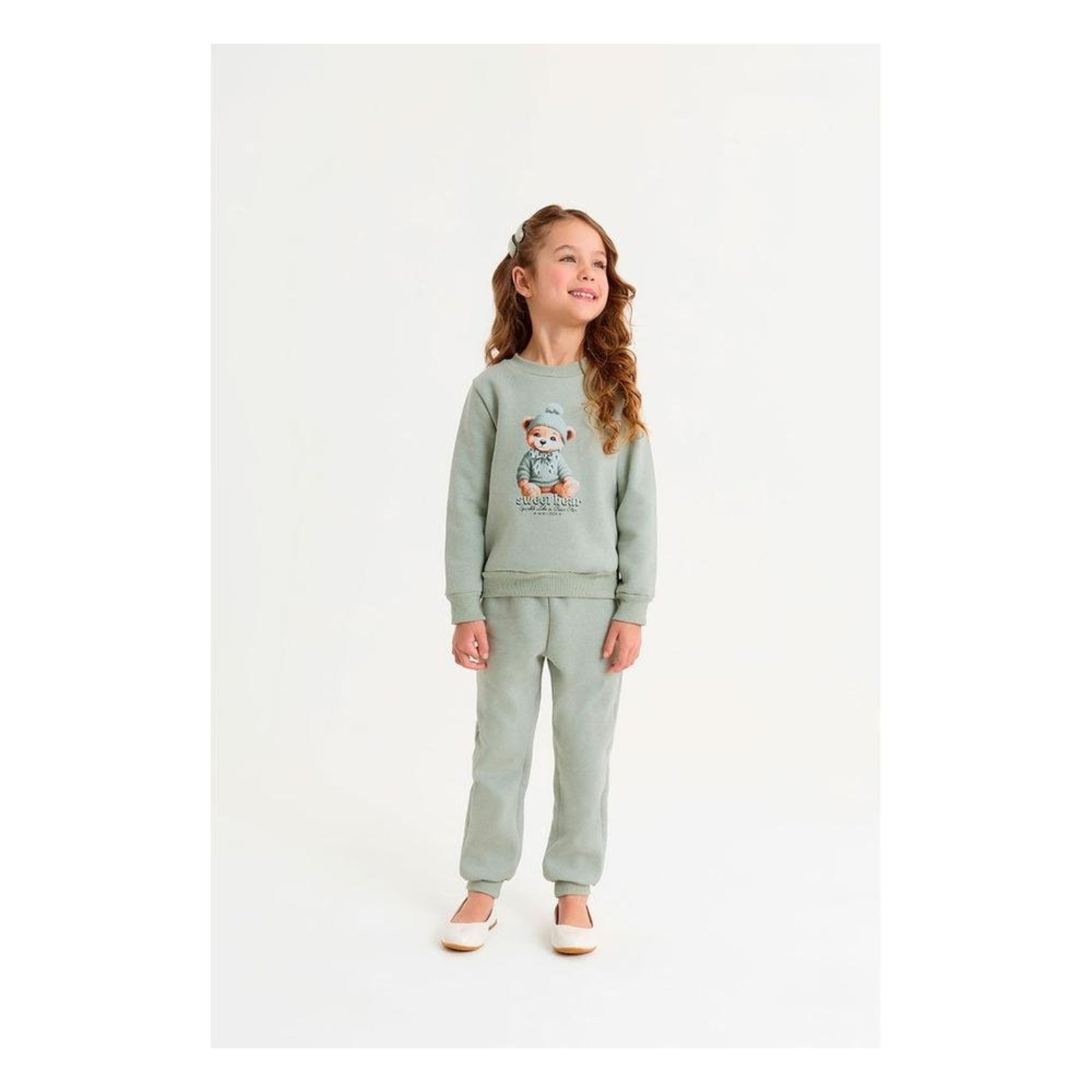 Infantil - Conjunto Feminino Blusão e Calça em Moletom Felpado Onda Marinha 1 Verde