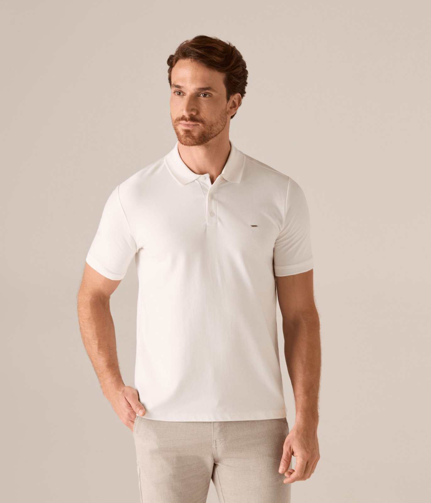 Polo Makenji Manga Curta Canelada Na Diagonal Masculina Off White