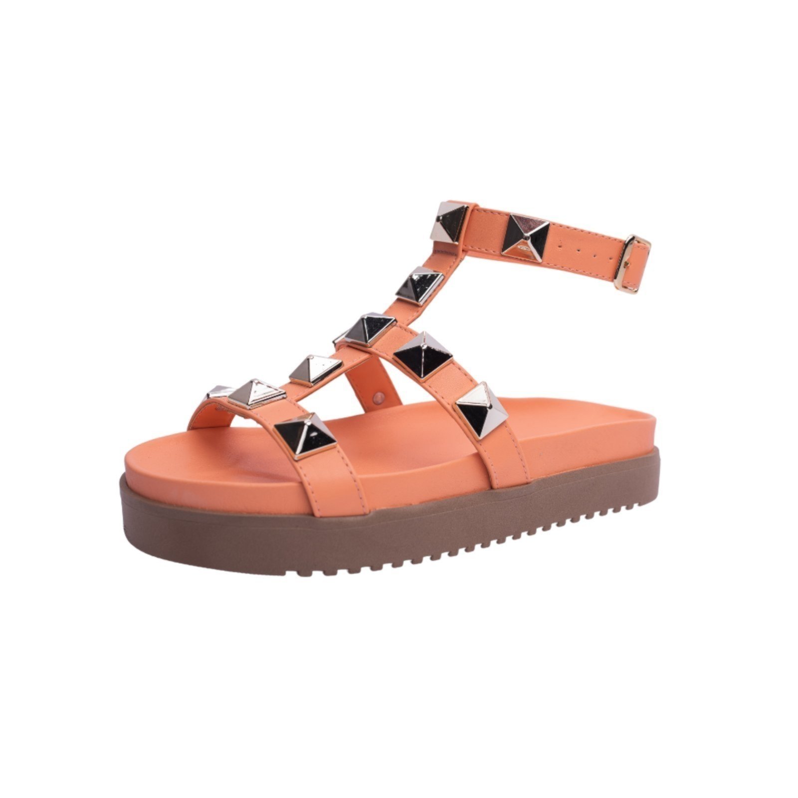 Sandalia Papete Rasteira Feminina Laranja Piramide Sola Alta Tellini Store