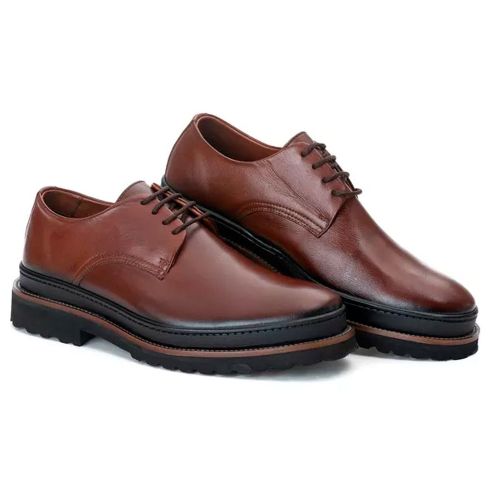 Sapato Derby Premium de Luxo Tratorado Couro Nobre Legítimo Marrom