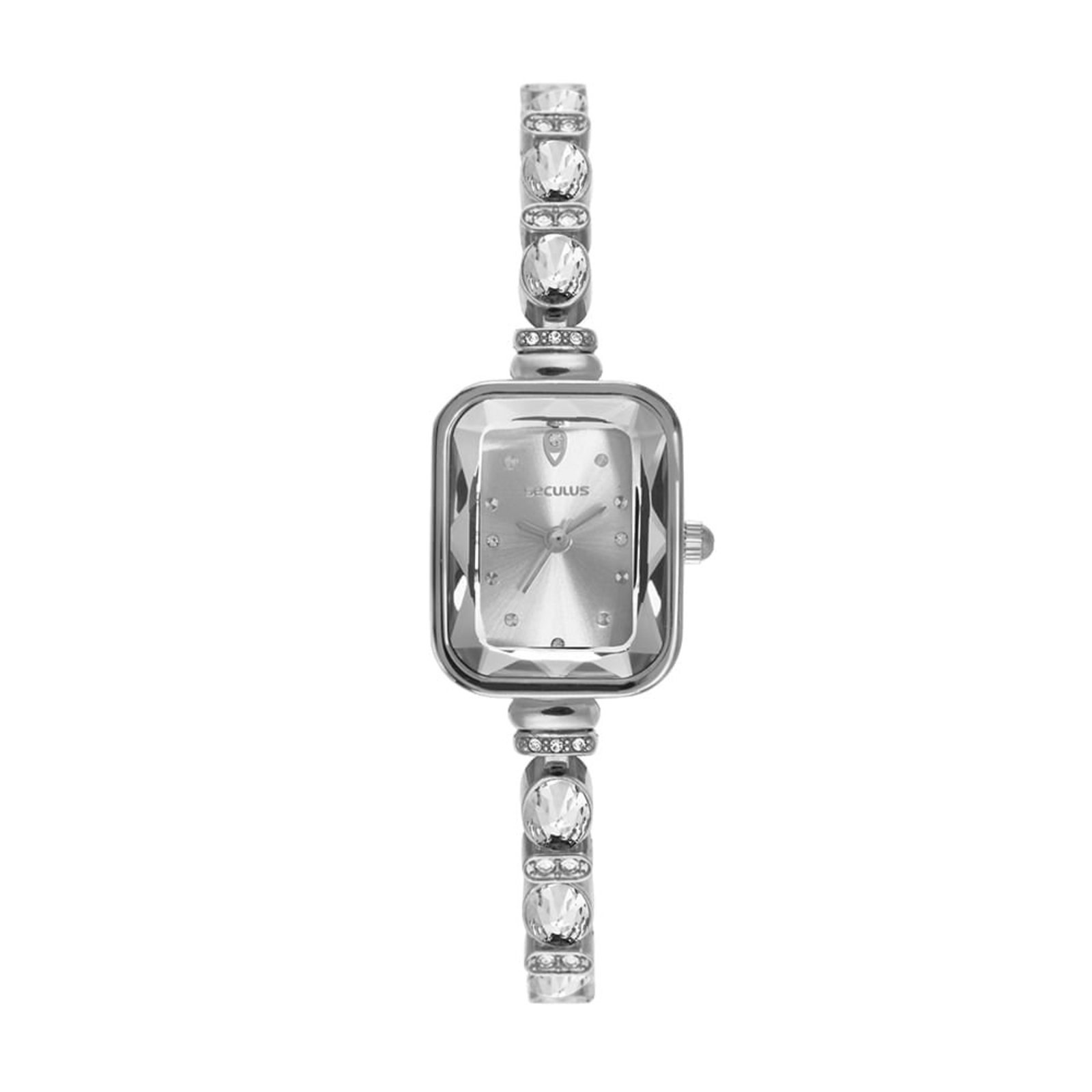 Relógio Seculus Feminino Quadrado Com Pedras Prata Seculus