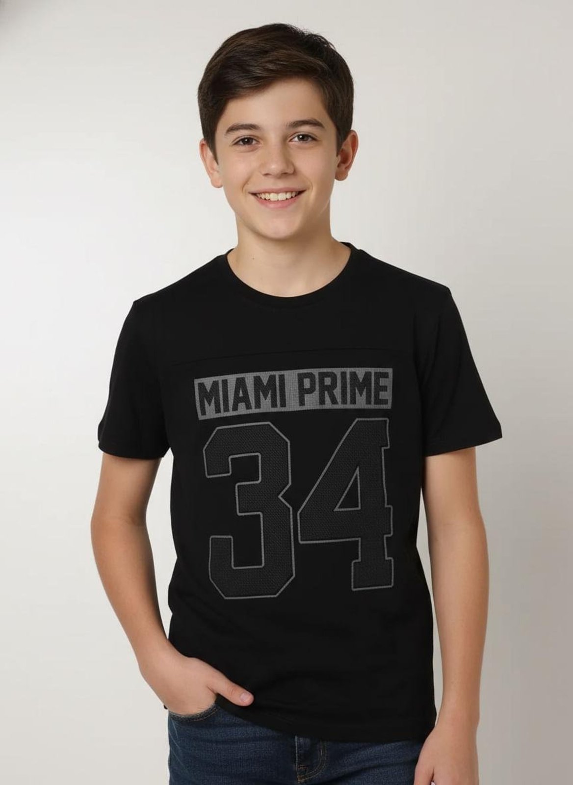Infantil - Camiseta Tricot Juvenil Para Menino - PRETO