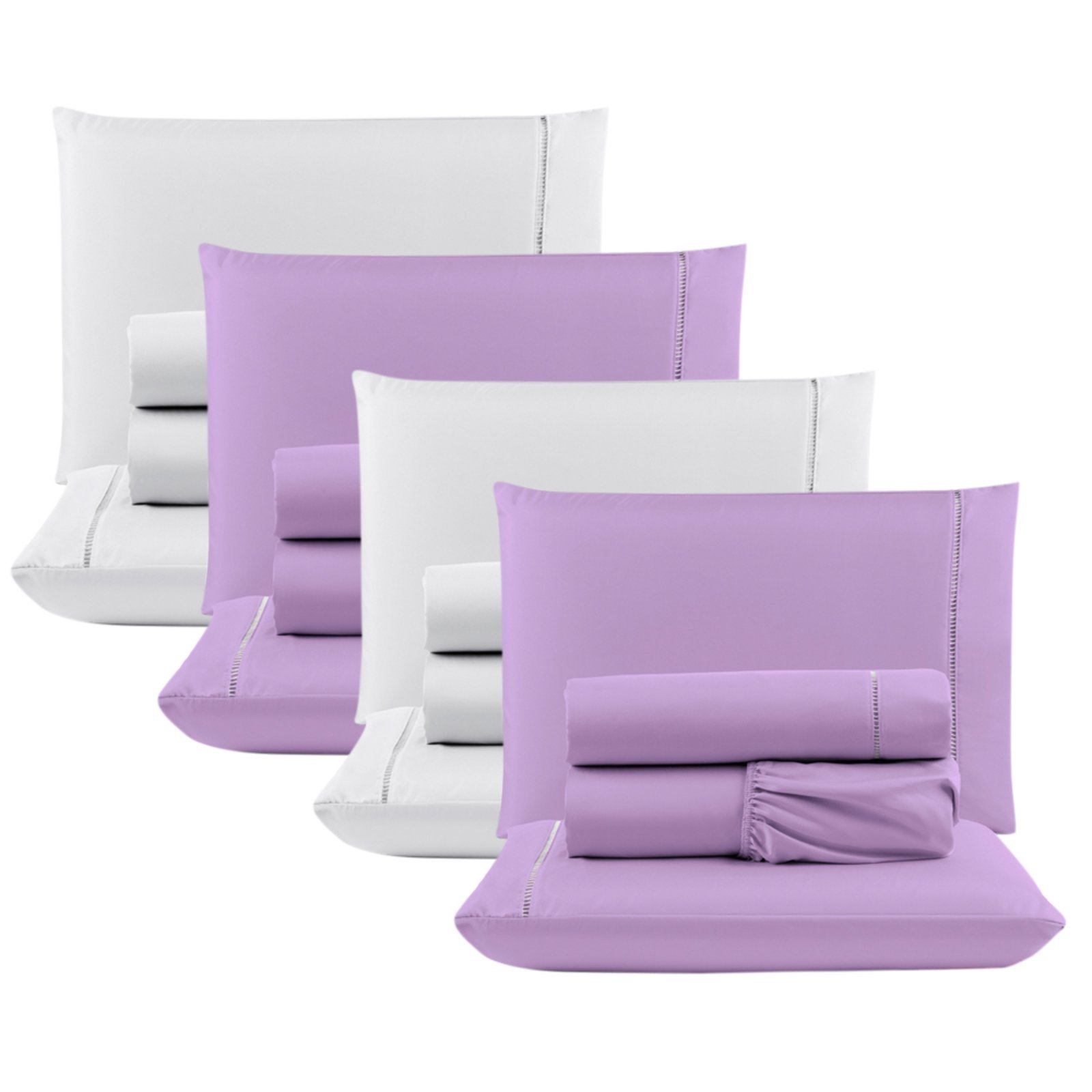 Kit c/ 4 Jogos Cama Lençol Casa Scarpa Unique Casal Padrão Micro Percal 400 Fios Ponto Palito 4 Peças - Lilás + Branco
