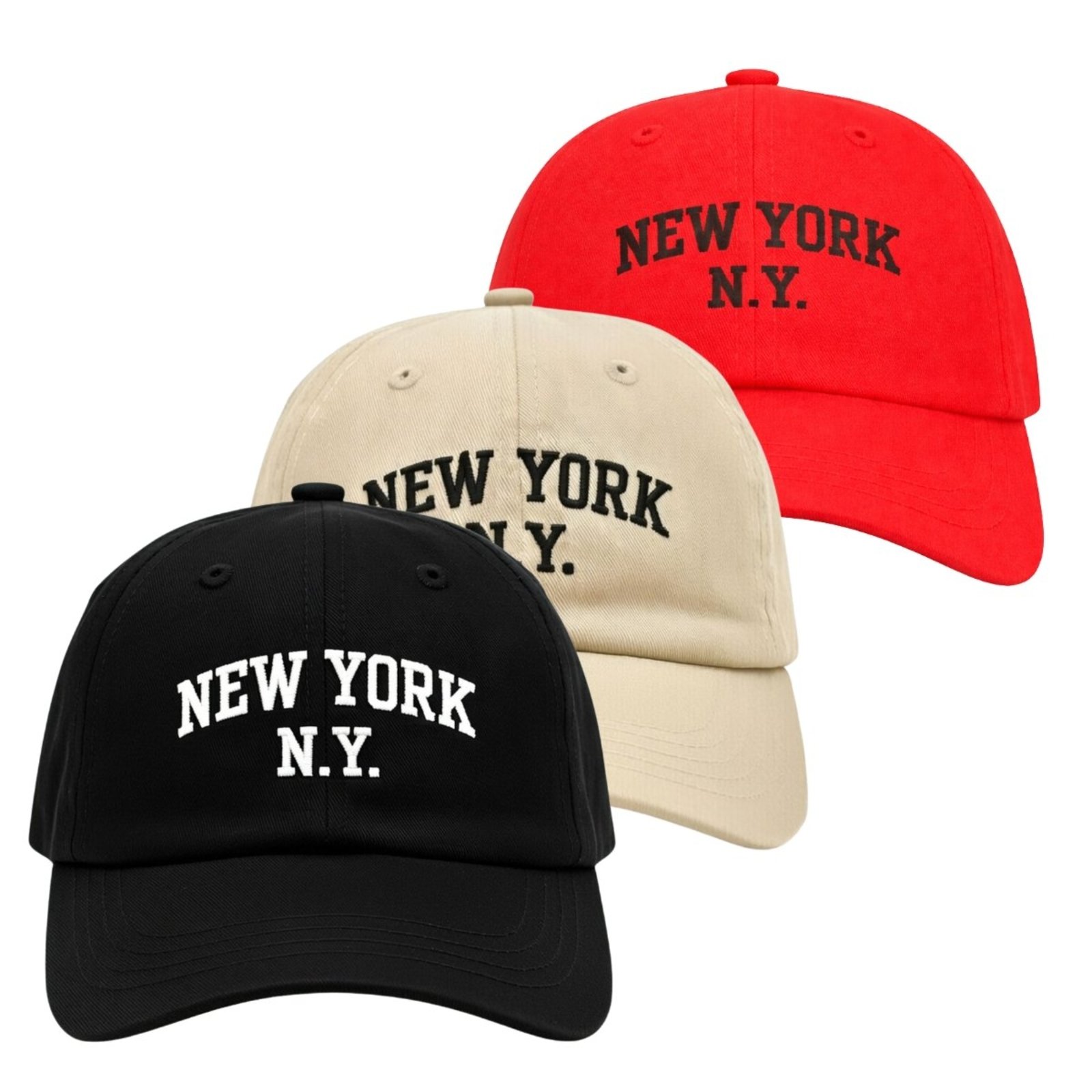 Kit 3 Bonés Aba Curva 6 Paineis com Ajuste Confortável Bordado New York