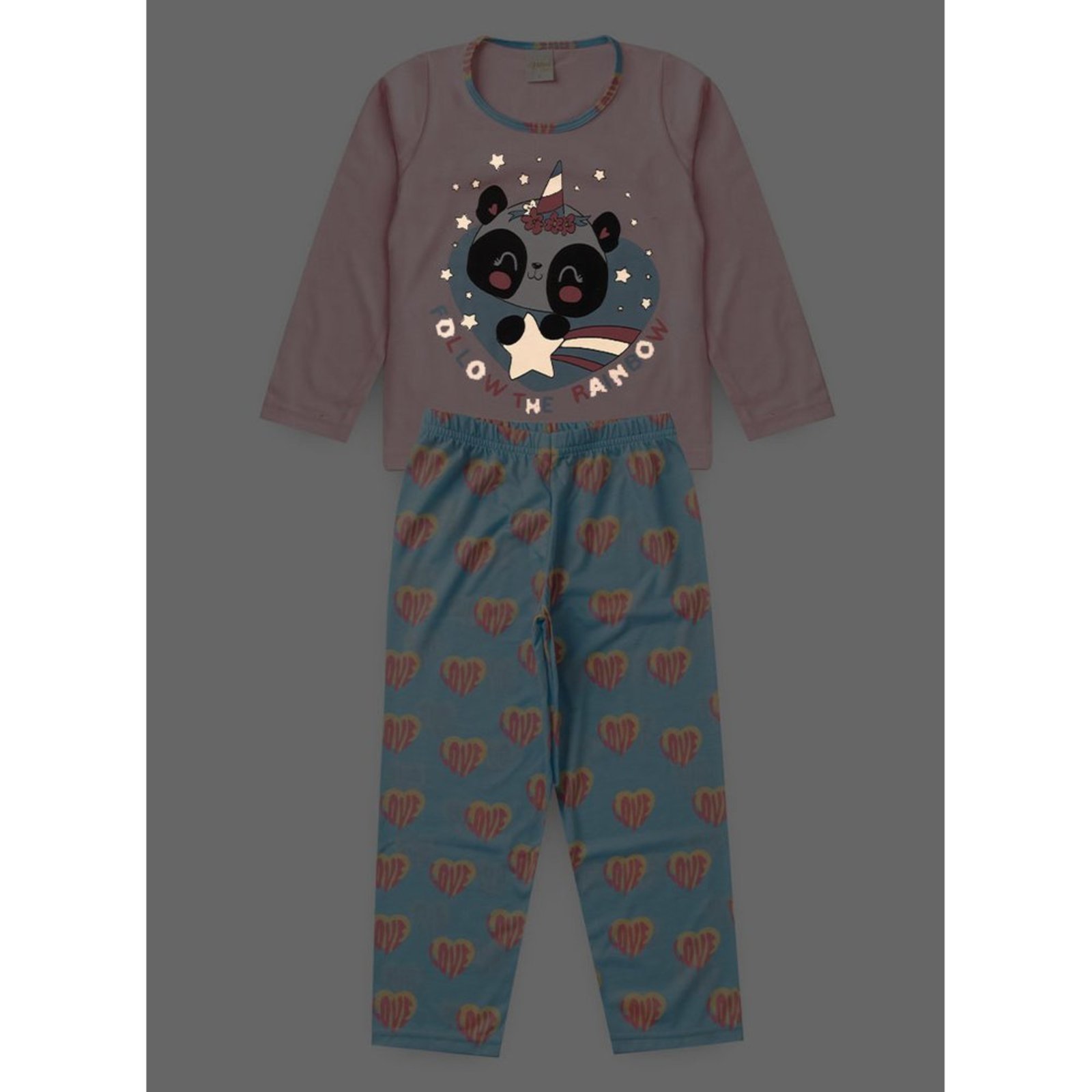 Vista 3 Pijama Menina Longo Brilha no Escuro Molekada rosa Molekada rosa