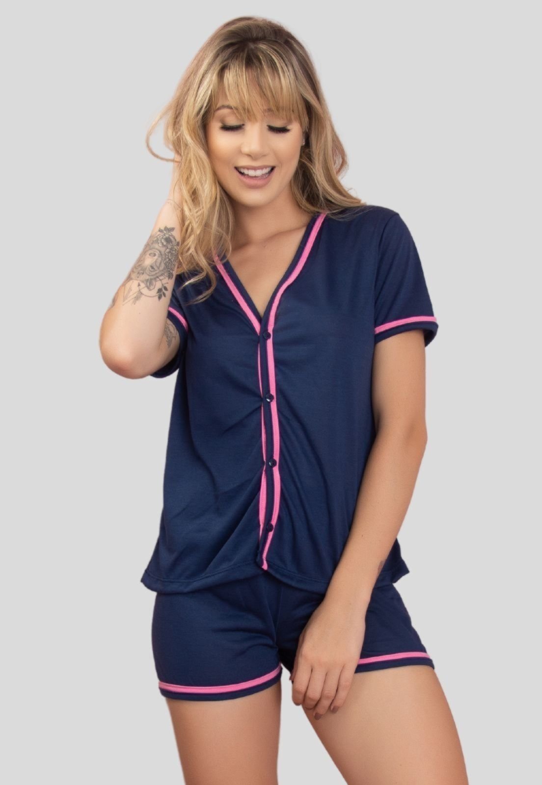 Baby Doll Feminino WLS Modas Pijama Blogueira Americano Marinho