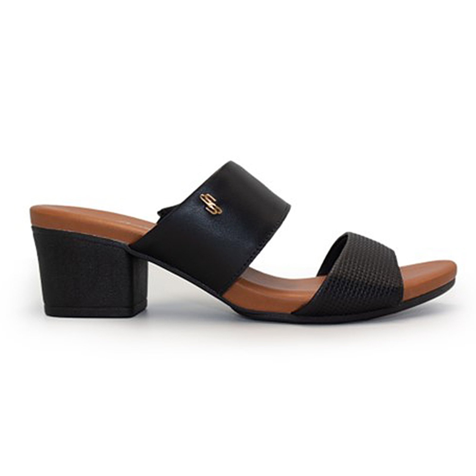 Tamanco Feminino Usaflex Salto Bloco Duas Tiras Conforto Preto