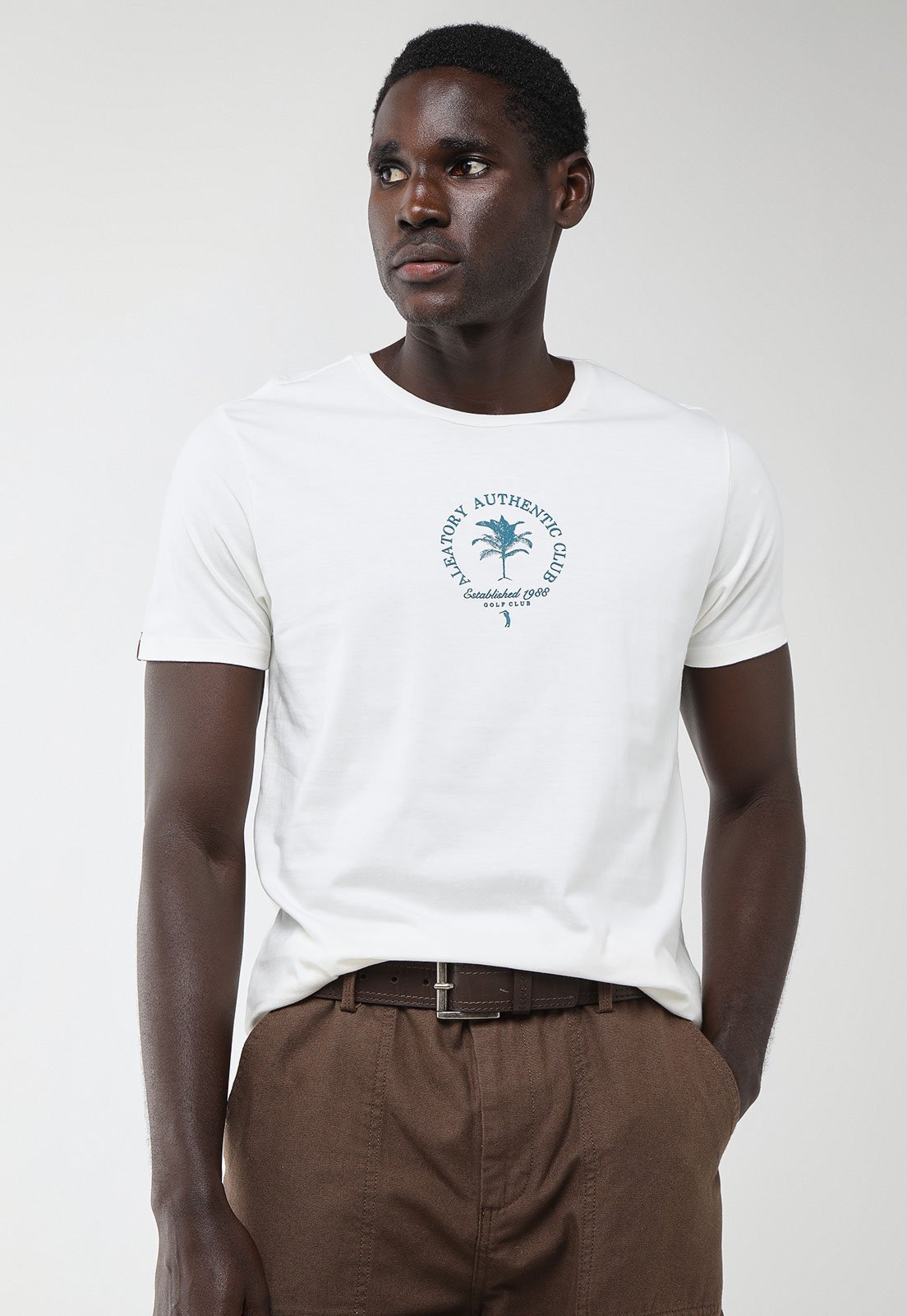 Camiseta Masculina Aleatory Estampa Authentic Club Branca