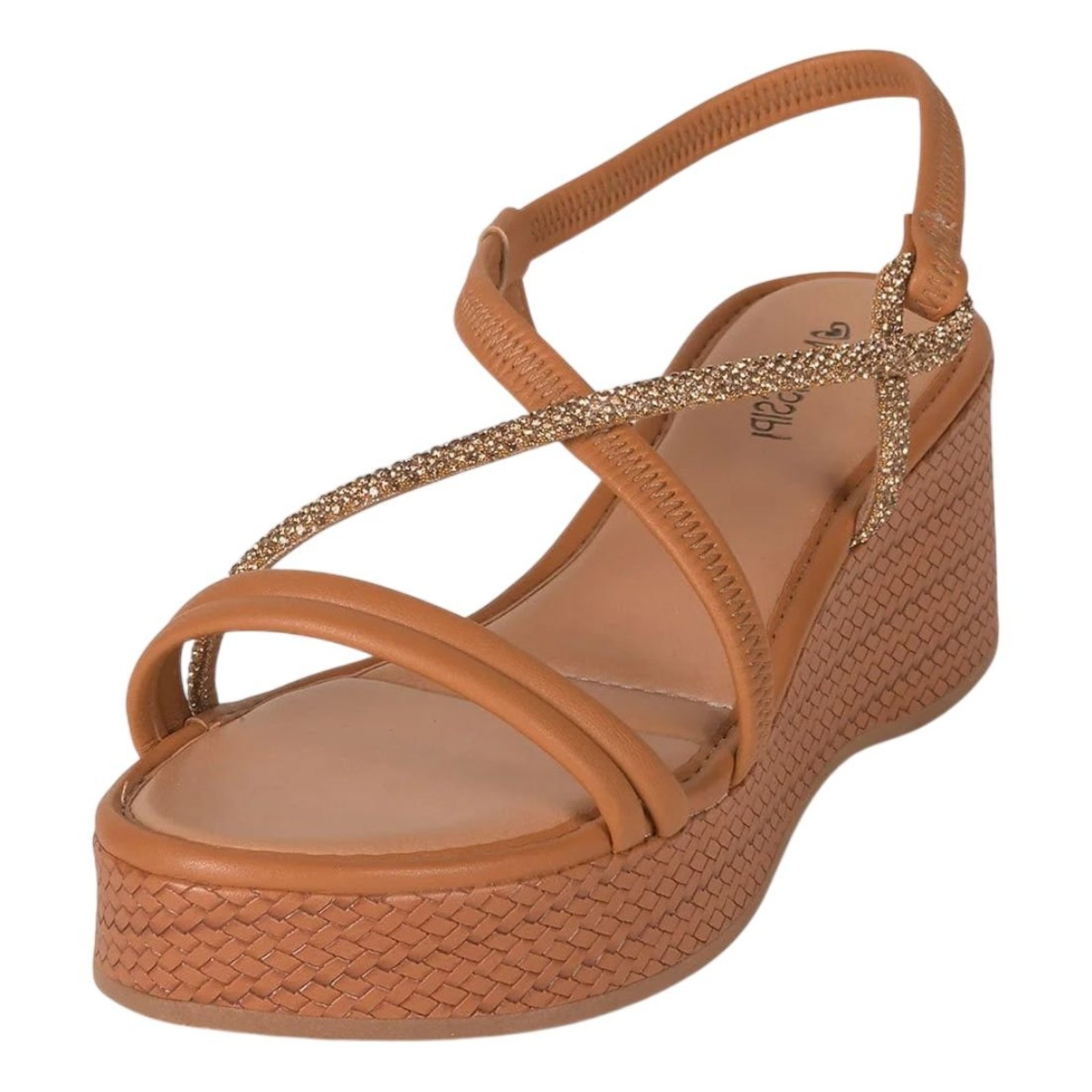 Sandalia Feminino Anabela Tira Strass Confortavel Mississipi