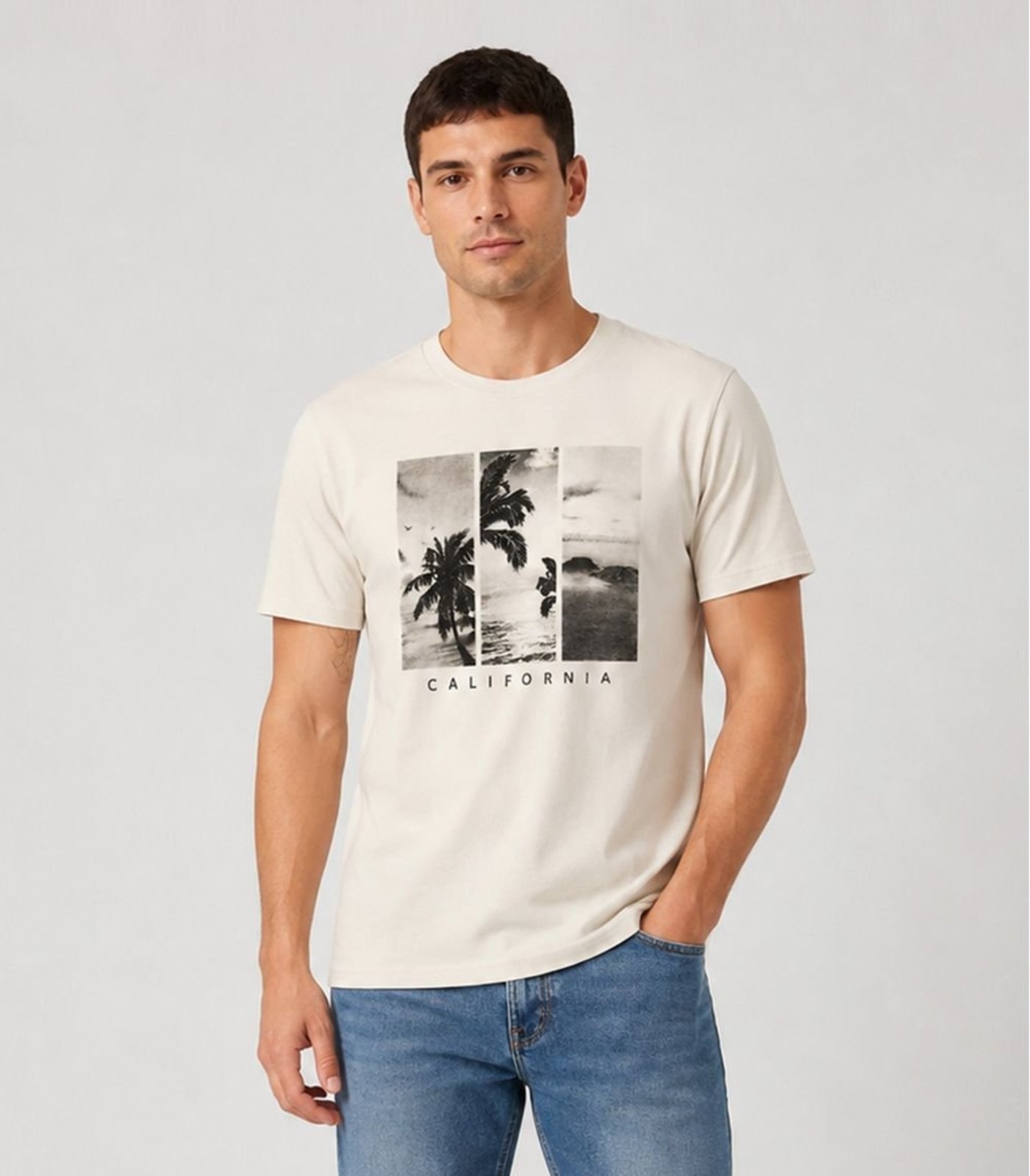 Camiseta Masculina Manga Curta Algodão Select Bege