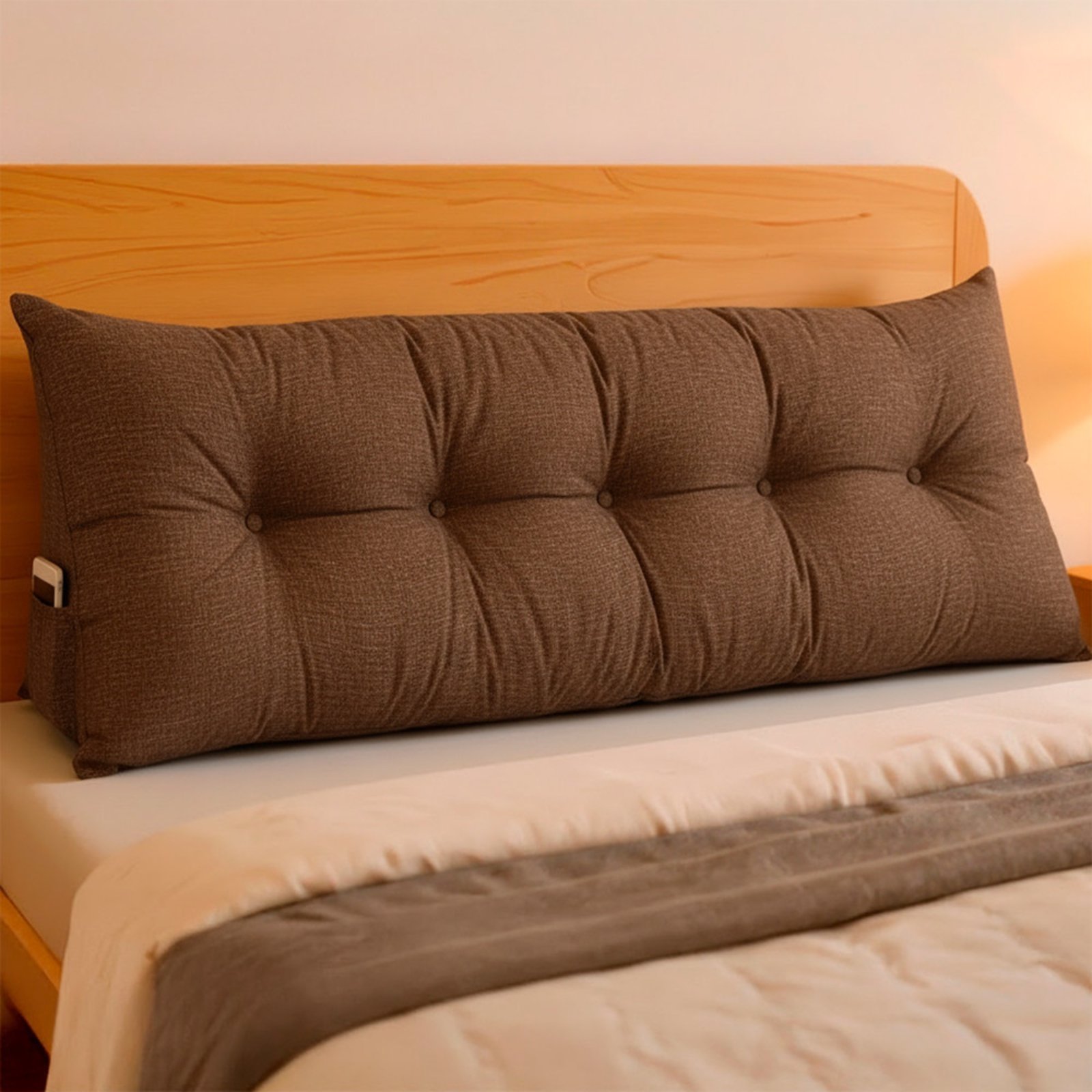 Almofada de Cabeceira Encosto Apoio para Lombar com Bolso Lateral 140x50x20cm BF Colchões