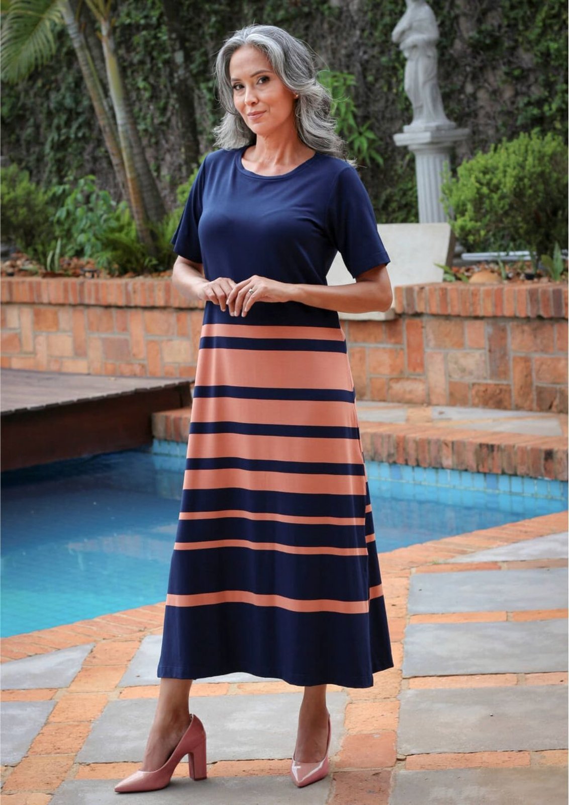 Vestido Midi Pau a Pique Listrado Azul Marinho MARINHO – PP Pau a Pique