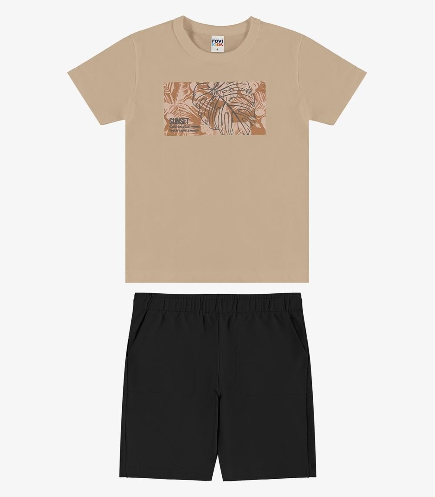 Infantil - Conjunto Camiseta Com Bermuda Rovi Bege