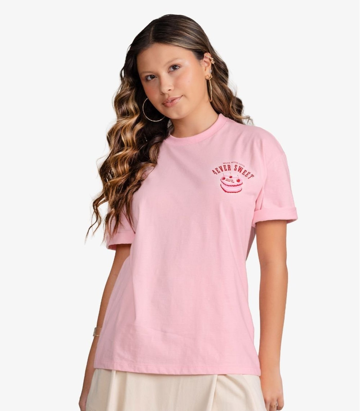 Infantil - T-Shirt Feminina Meia Malha Com Estampa Minty Rosa
