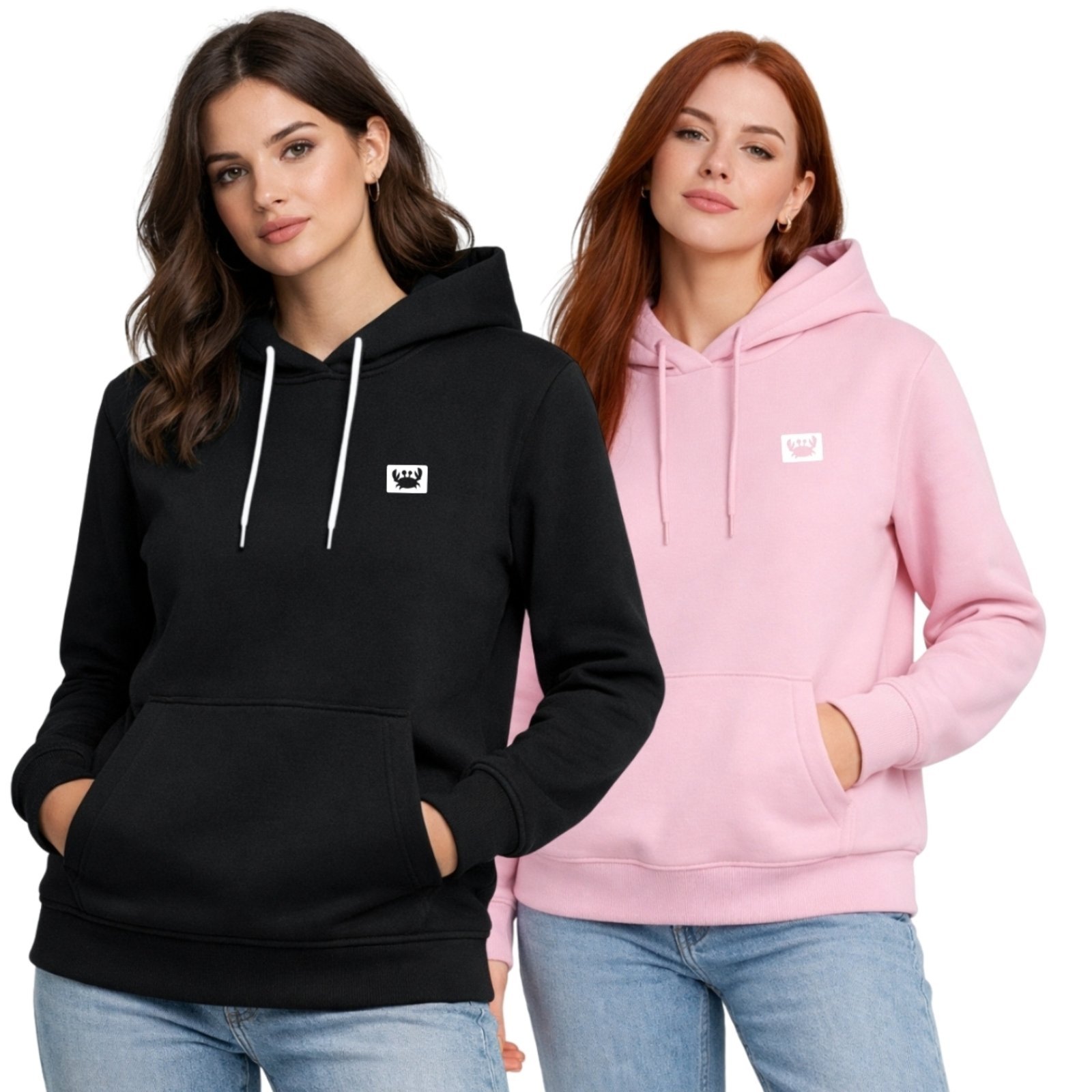 Kit 2 Blusa de Frio Moletom Liso Colorido Feminino Relaxado Com Capuz E Bolso Canguru Estampado Siri2