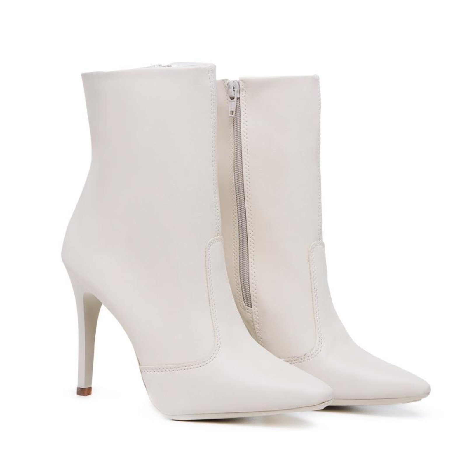 Bota Feminina Cano Curto Salto Bico Fino Casual Zíper Off White 33 Off-white