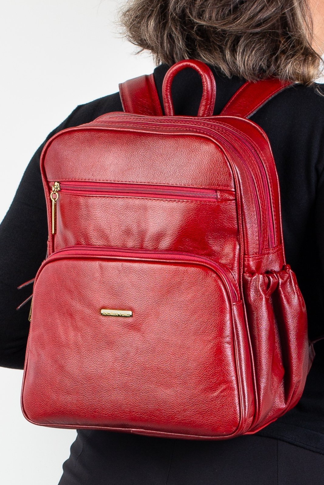 Mochila feminina de couro liso Zaya - Vermelho