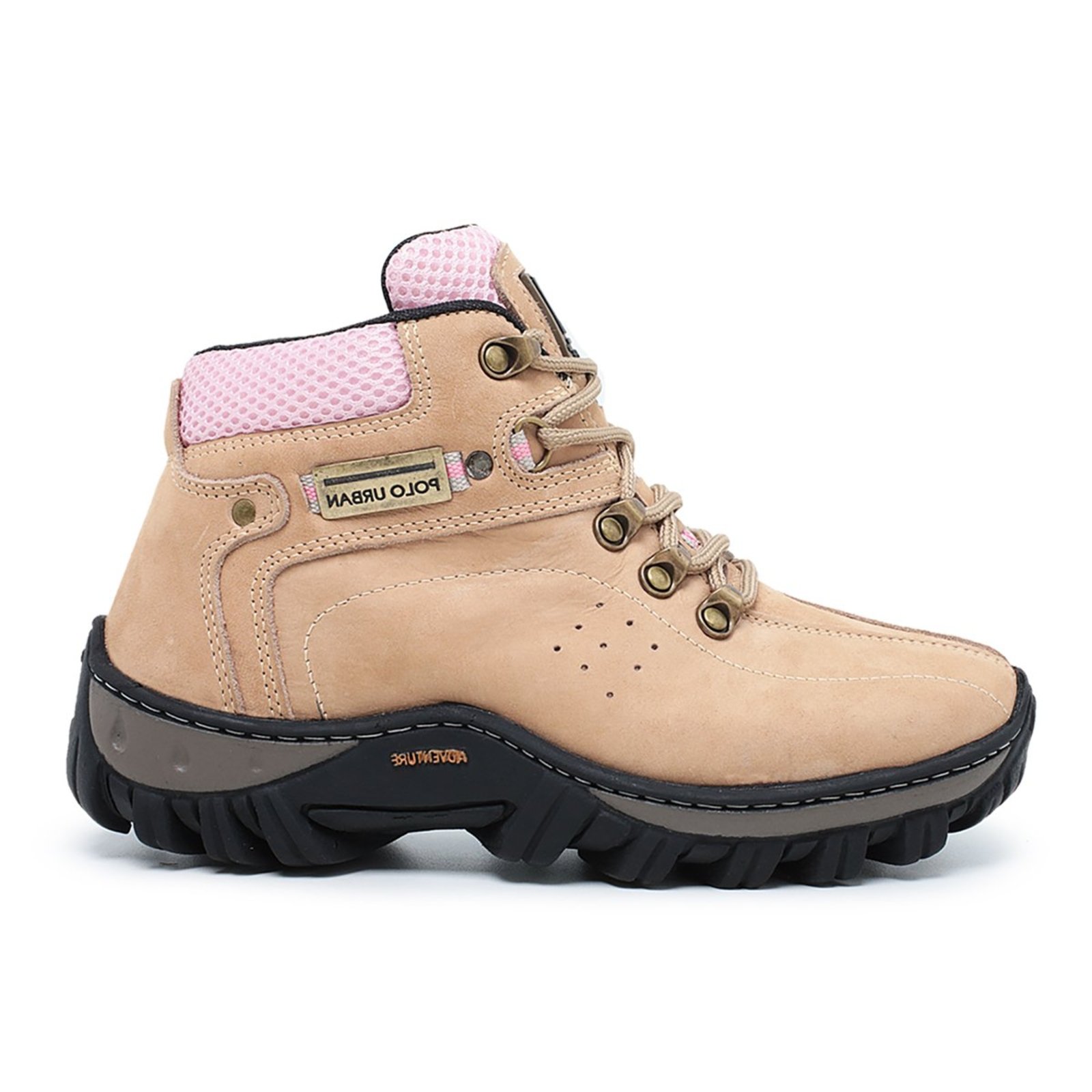 Bota Coturno Miuzzi Adventure Robusta Rígida Para Trilha Bege E Rosa