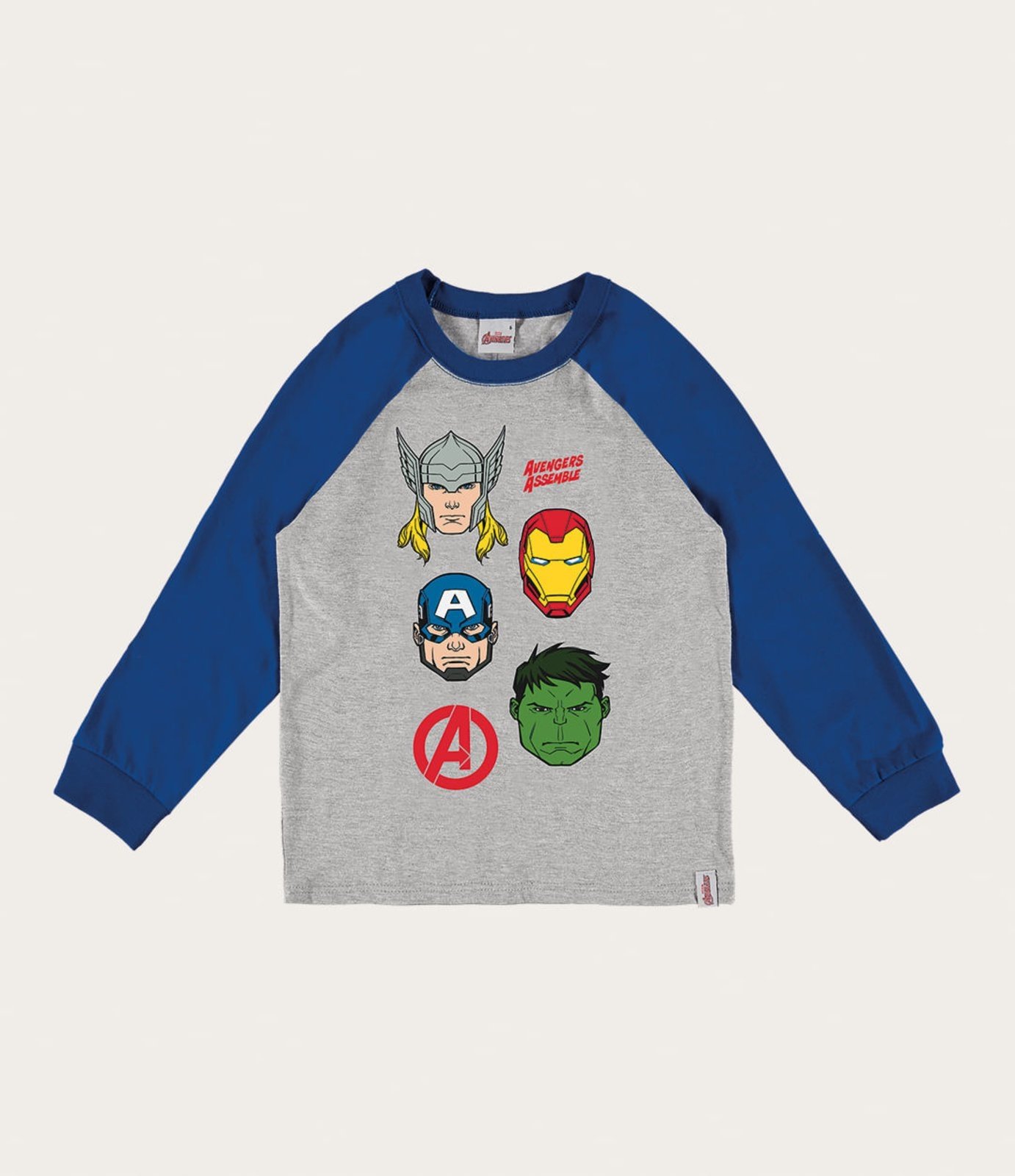 Vista 2 Infantil - Camiseta Menino Manga Raglan Avengers® Malwee Malwee Kids cinza Malwee Kids cinza