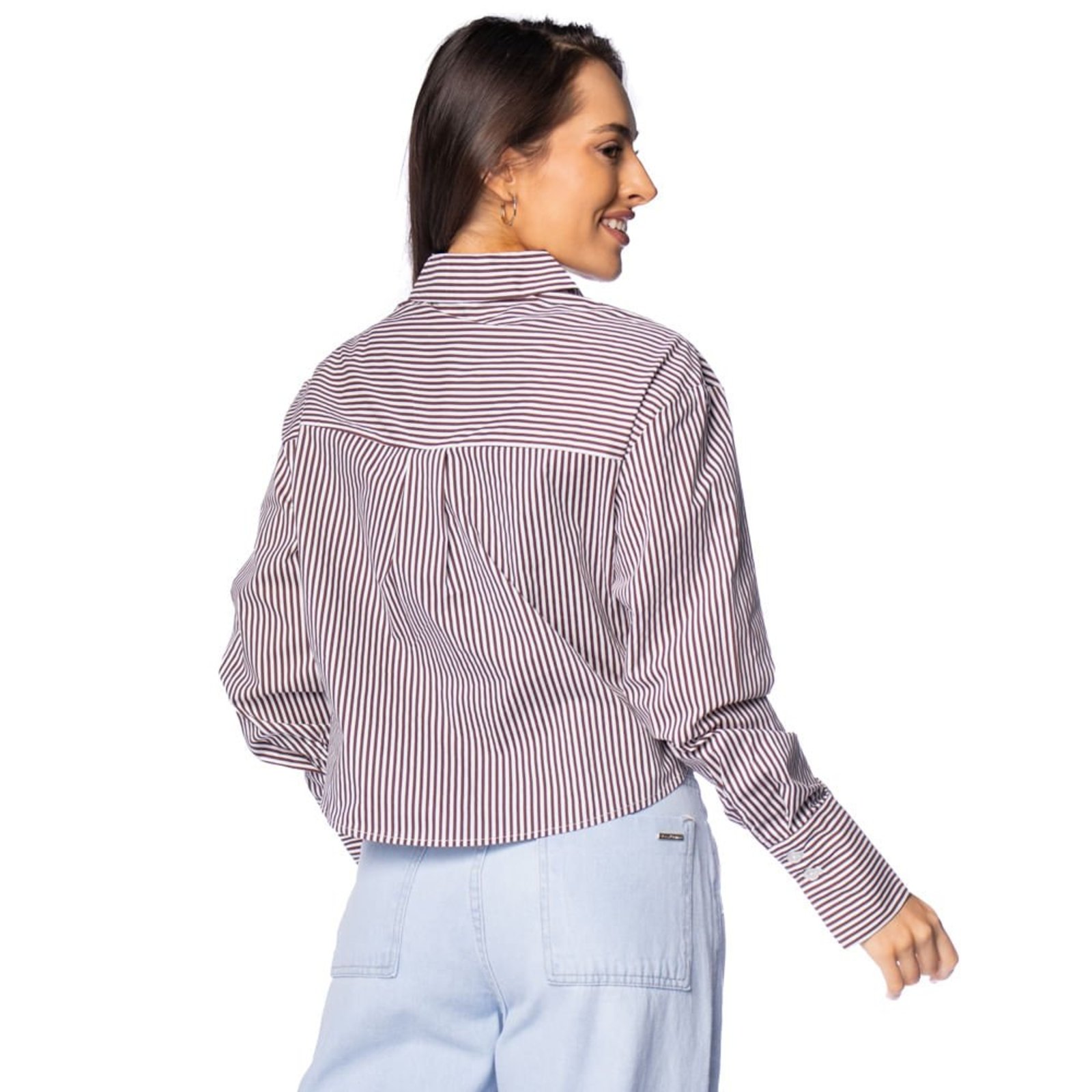 Vista 3 Camisa Feminina The Style Box Social Cropped Branco amarelo The Style Box amarelo