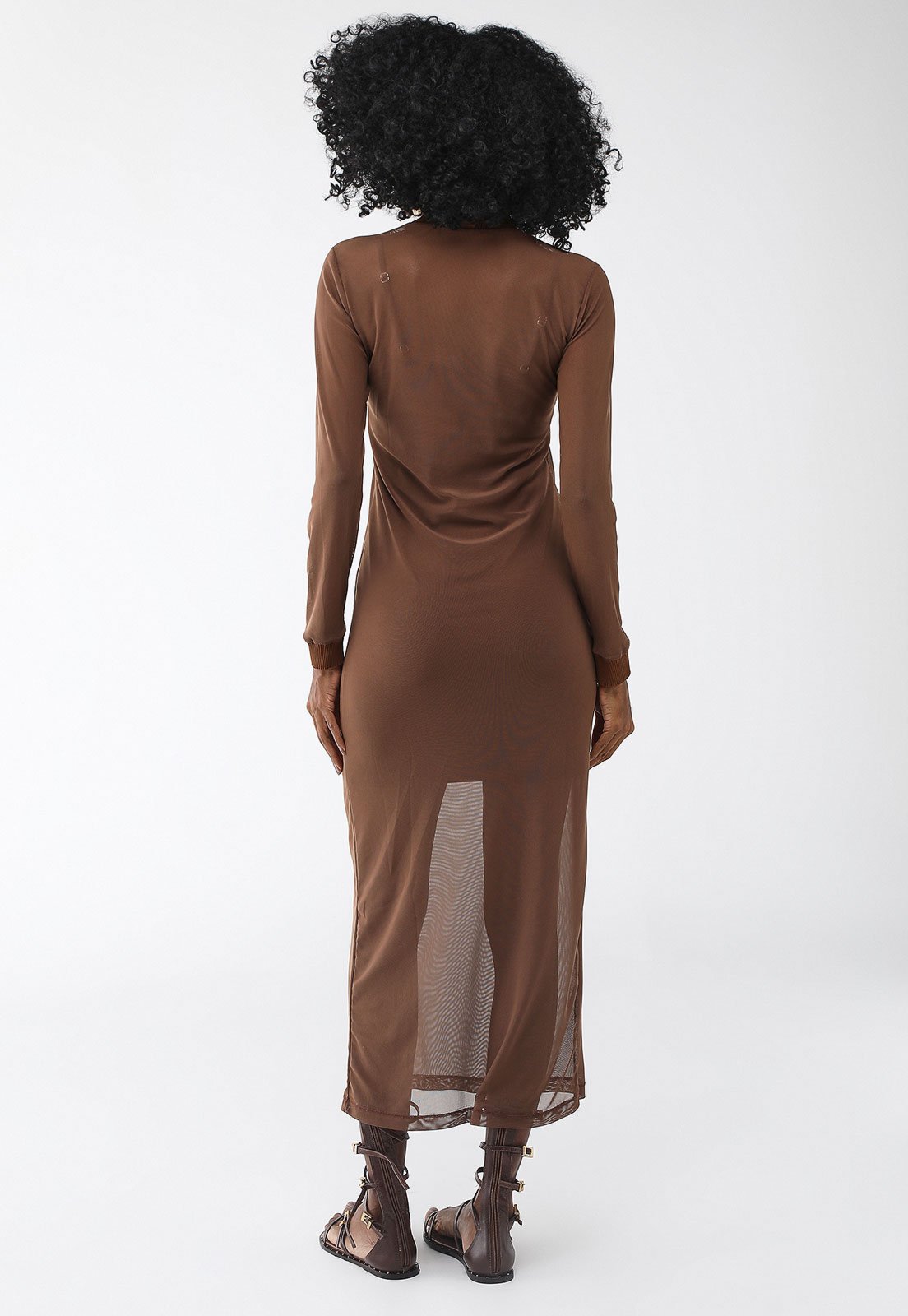 Vista 3 Vestido Tule Colcci Midi Logo Colcci marrom