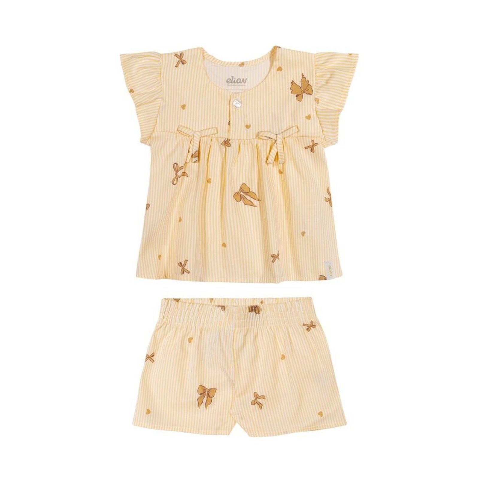 Infantil - Conjunto Blusa Shorts Listrado Lacinhos Elian 1