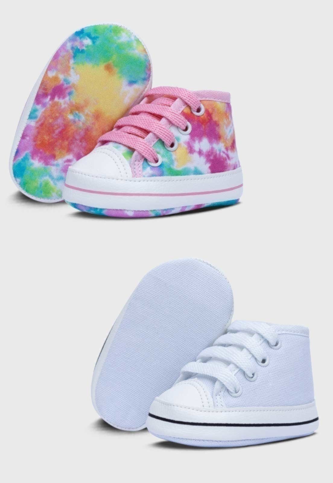Infantil – Kit 2 Sapatinhos de Tênis Pópidi Star Cano Alto Tie Dye e Branco