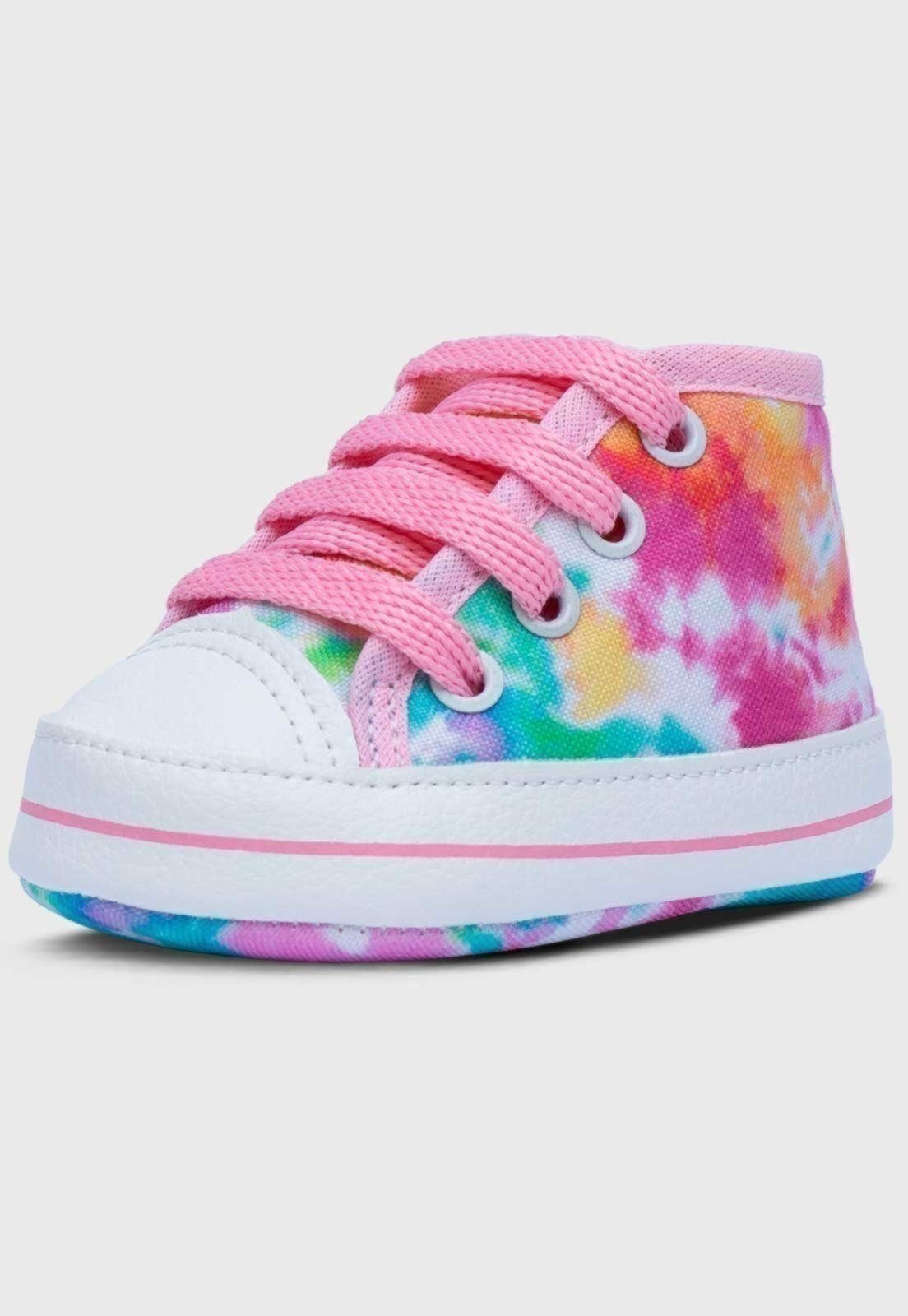 Vista 3 Infantil - Kit 2 Sapatinhos de Tênis Pópidi Star Cano Alto Tie Dye e branco/multicolorido Pópidí branco/multicolorido