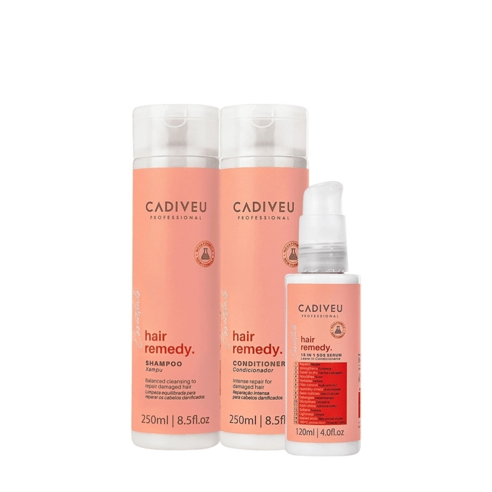 Vista 2 Kit Cadiveu Professional Hair Remedy Shampoo Condicionador e Leave-in (3 produtos) multicolorido Cadiveu Professional multicolorido