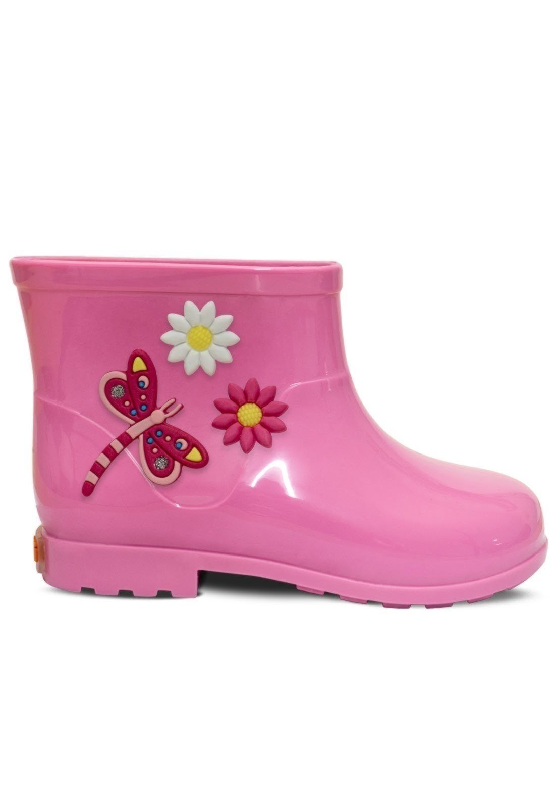 Vista 3 Infantil - Bota Galocha Cano Baixo Pópidi Menina Libélula Flores Rosa azul marinho rosa Pópidí azul marinho rosa