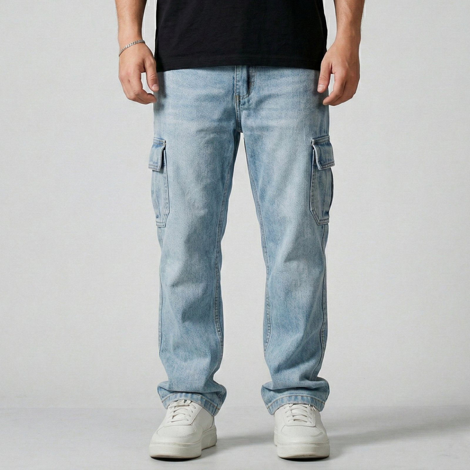 Calça Jogger Cargo Masculina Sem Punho Azul Claro