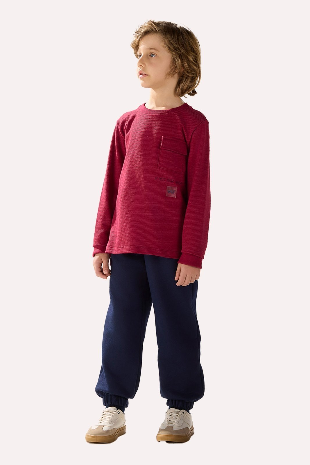 Infantil - Conjunto Bordo Camiseta Texturizada e Calça Jogger